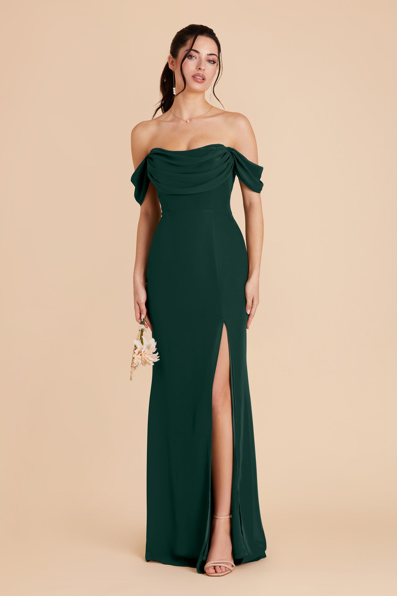 Convertible Dress with Removable Sleeves & Cowl Detail | Mira Emerald