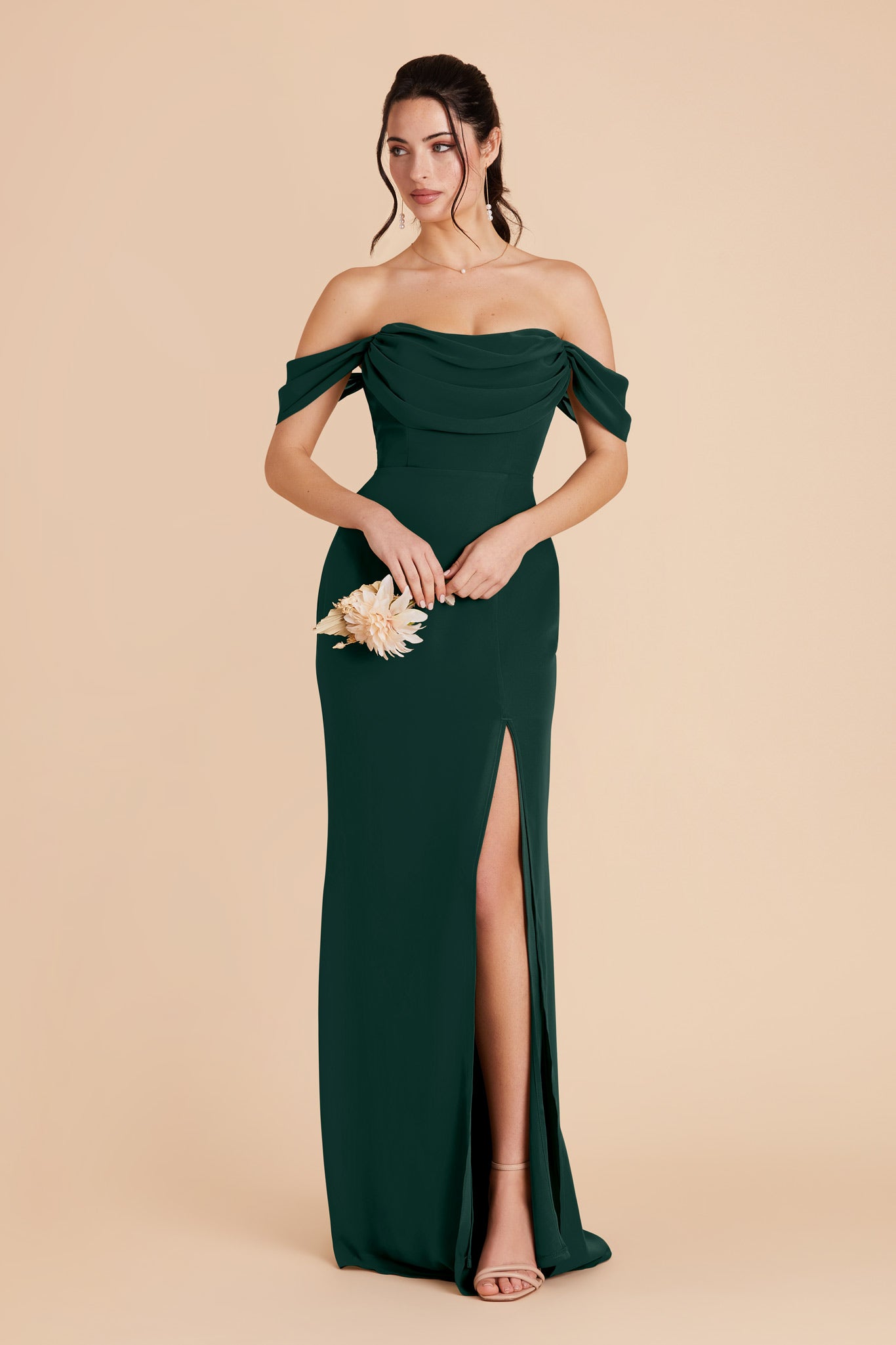 Convertible Dress with Removable Sleeves & Cowl Detail | Mira Emerald