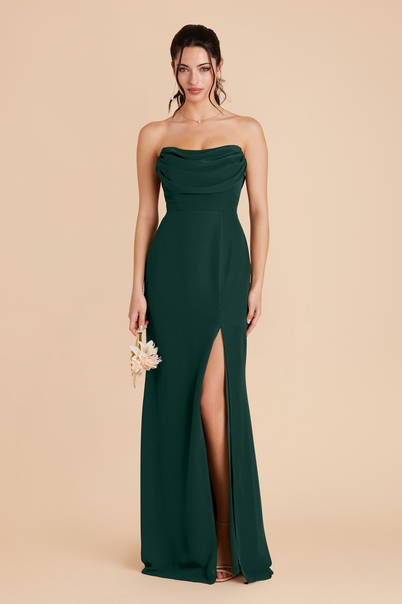 Convertible Dress with Removable Sleeves & Cowl Detail | Mira Emerald