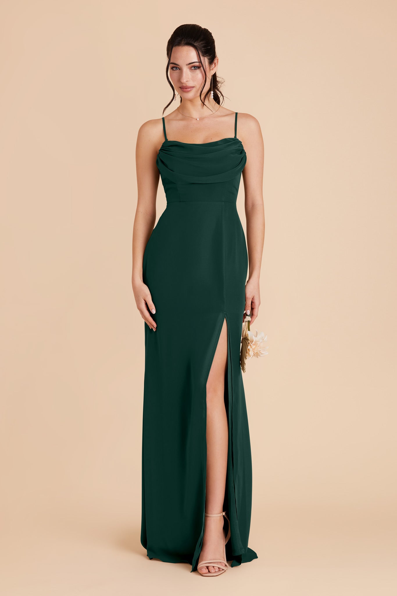 Convertible Dress with Removable Sleeves & Cowl Detail | Mira Emerald