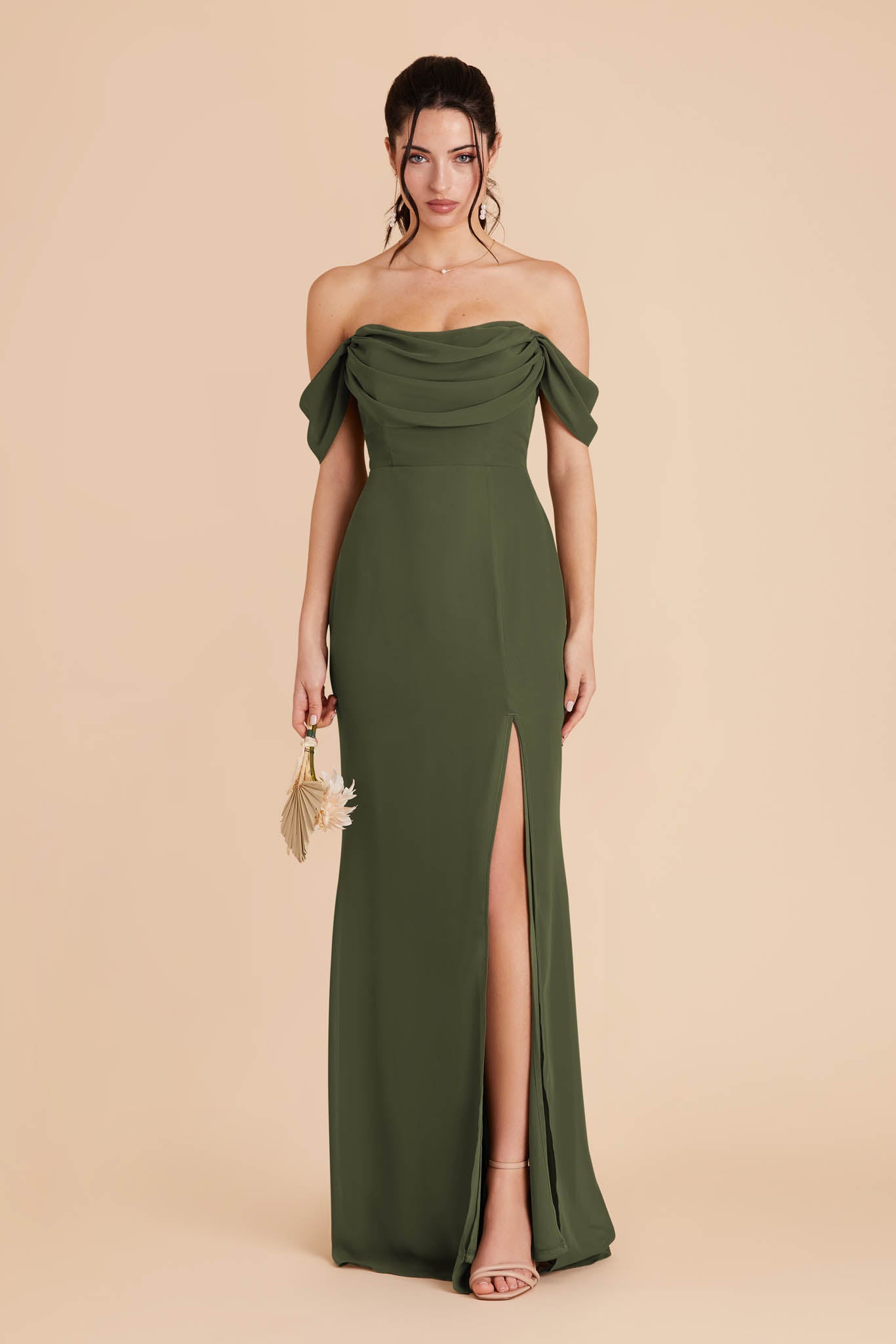 Olive Convertible Dress with Cowl Detail & Removable Sleeves | Mira
