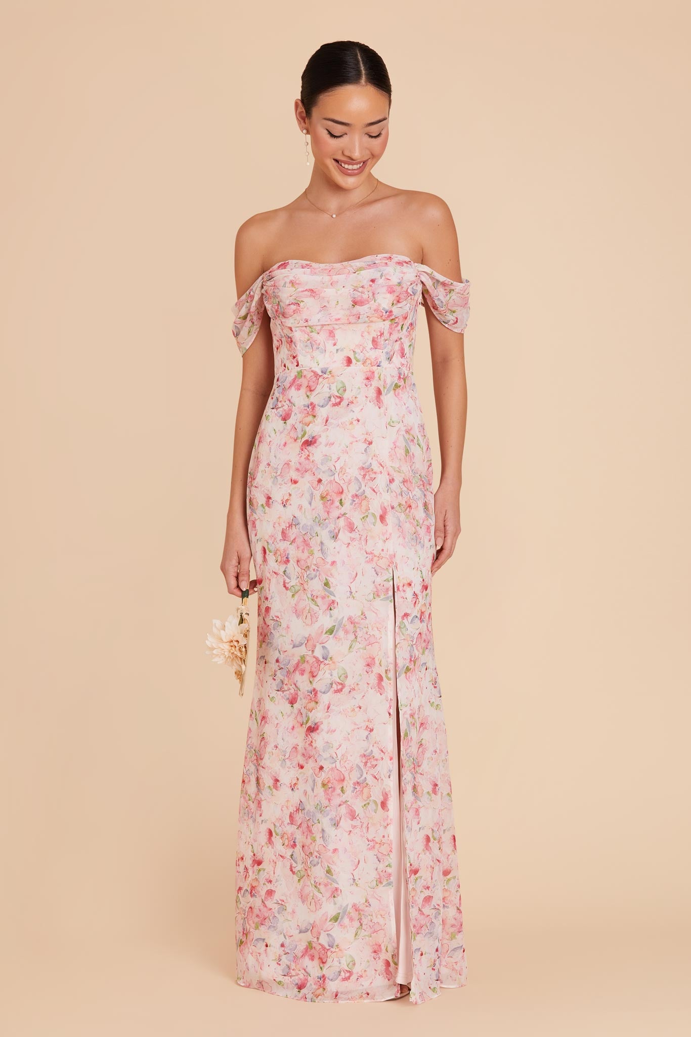 Convertible Dress with Removable Sleeves & Cowl Detail | Mira Pink Falling Petals