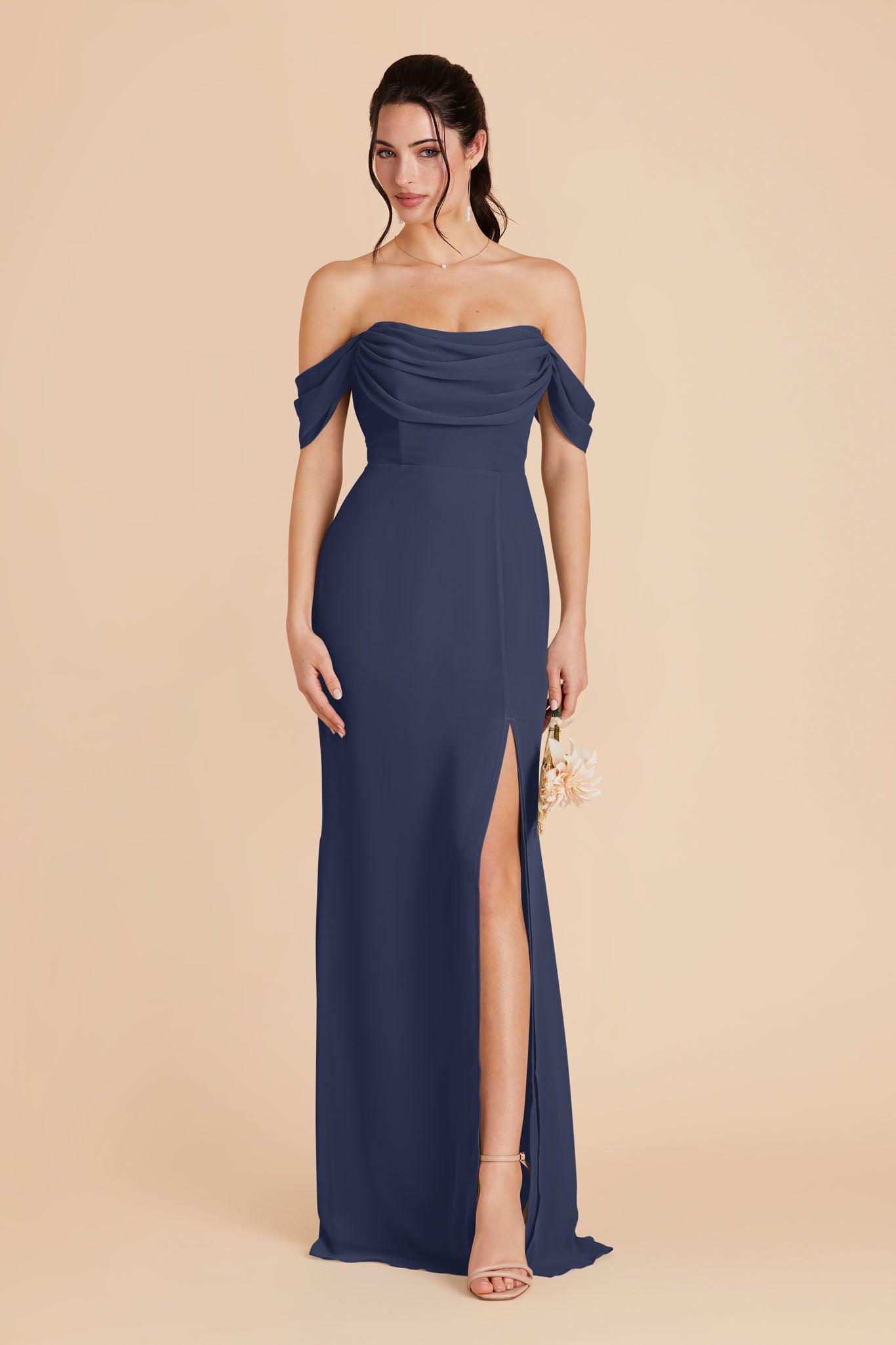 Convertible Dress with Removable Sleeves & Cowl Detail | Mira Slate Blue