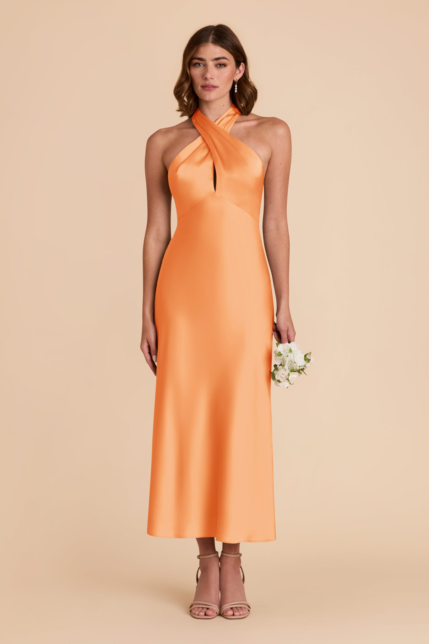 Matte Satin Midi Dress with Crossover Halter | Monique