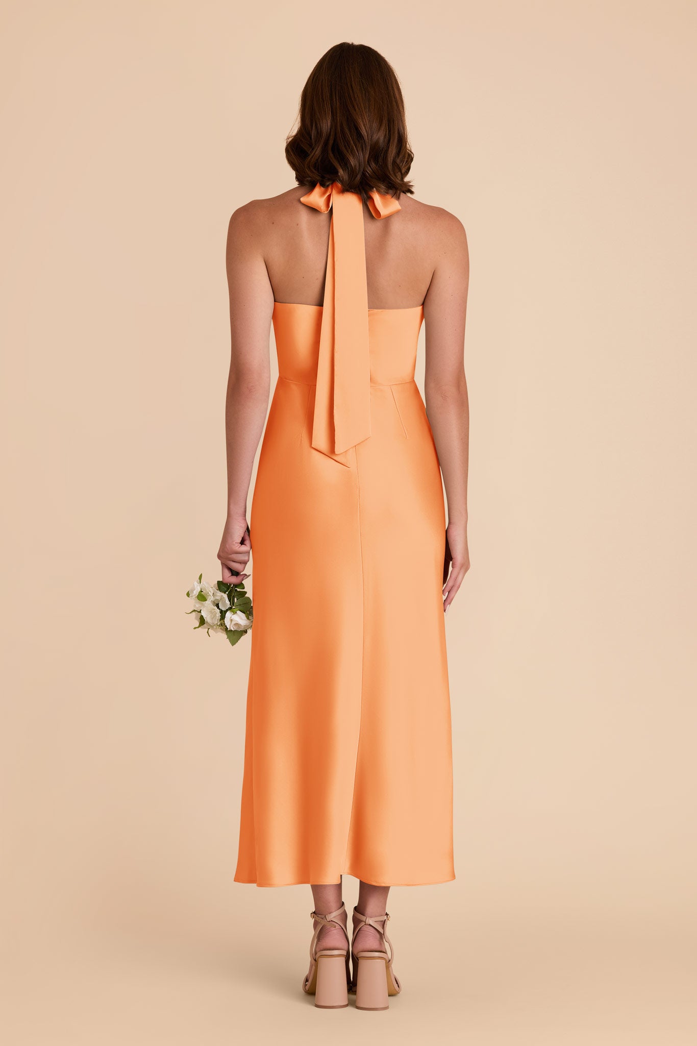 Matte Satin Midi Dress with Crossover Halter | Monique