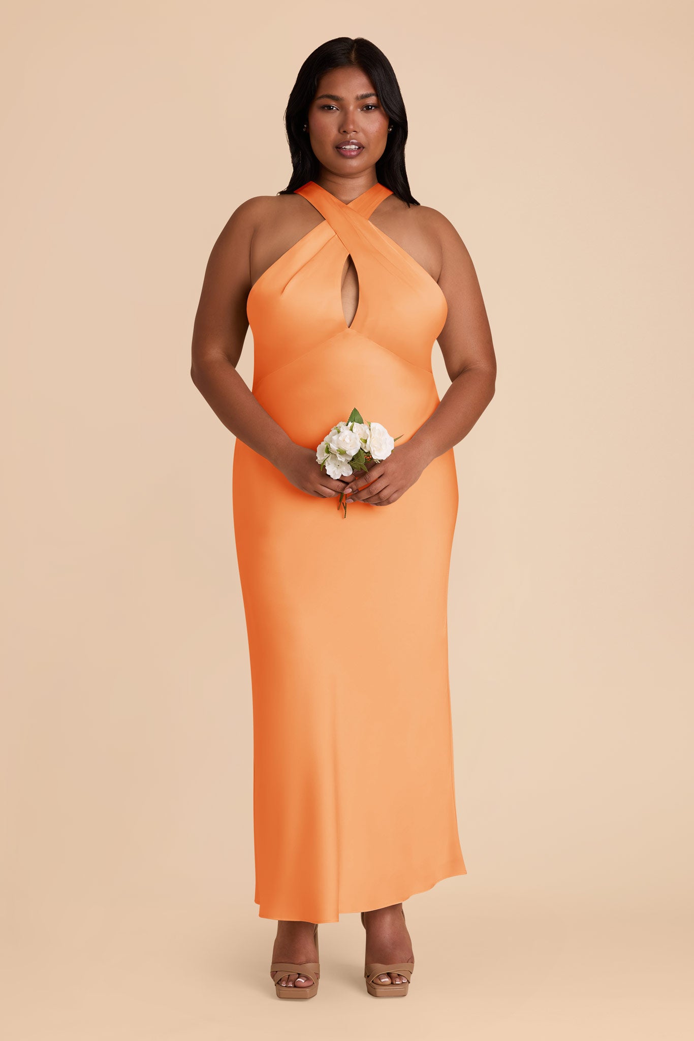 Matte Satin Midi Dress with Crossover Halter | Monique