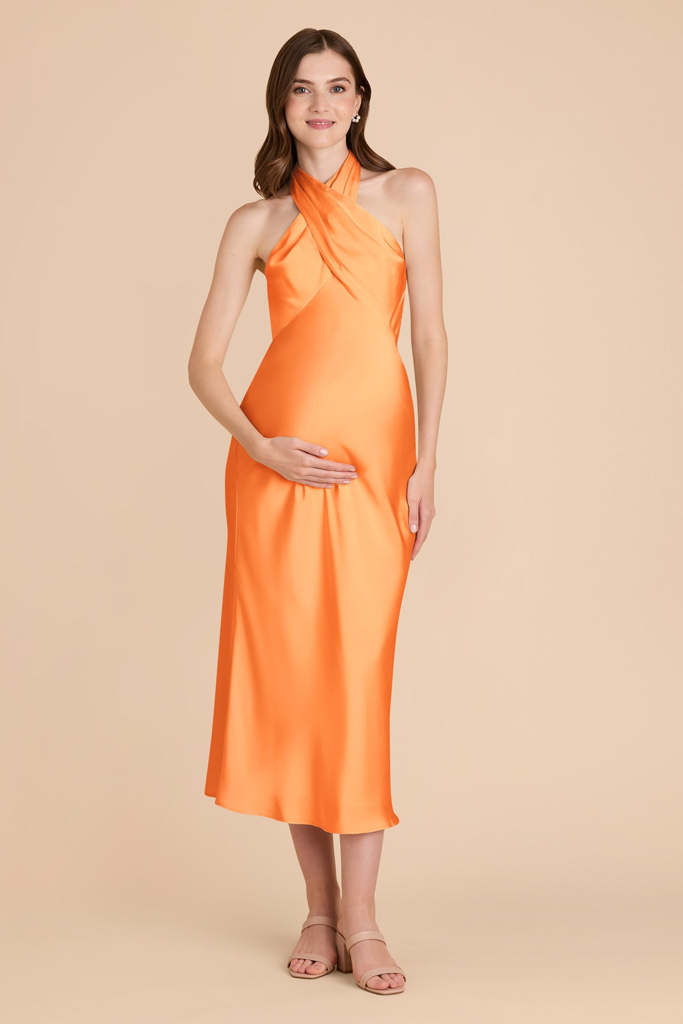 Matte Satin Midi Dress with Crossover Halter | Monique