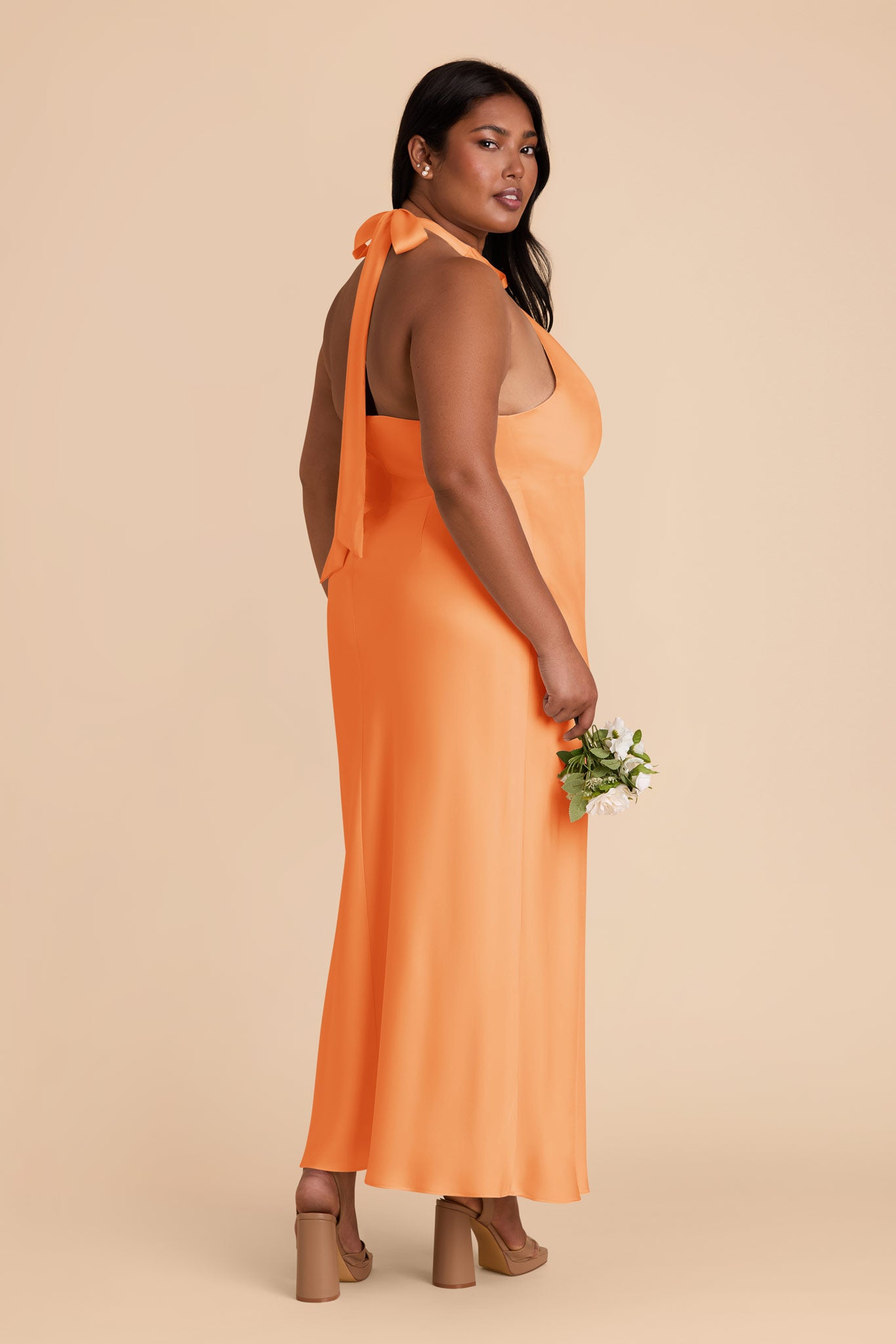 Matte Satin Midi Dress with Crossover Halter | Monique
