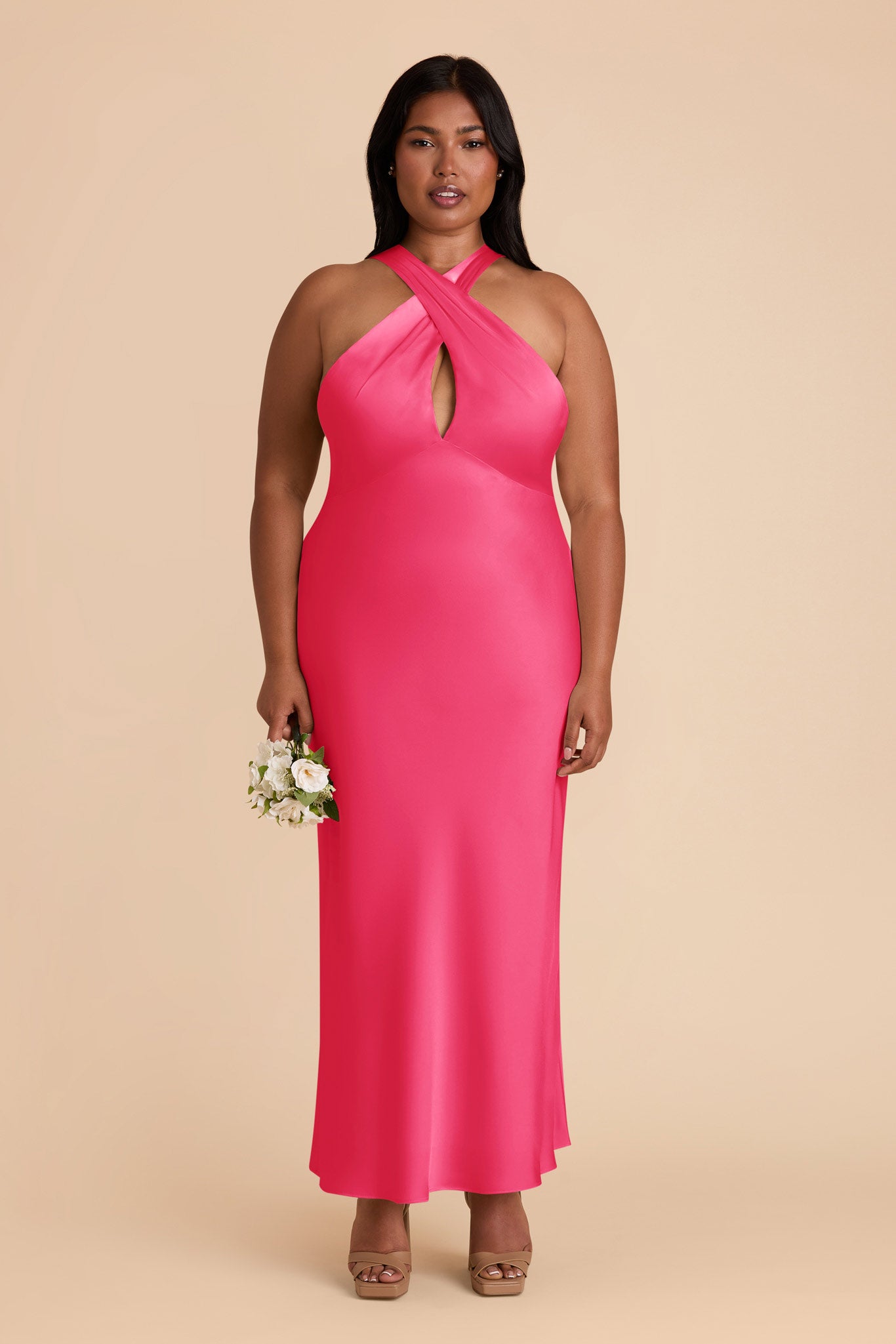 Fuchsia Halter Satin Dress for Weddings | Monique Matte