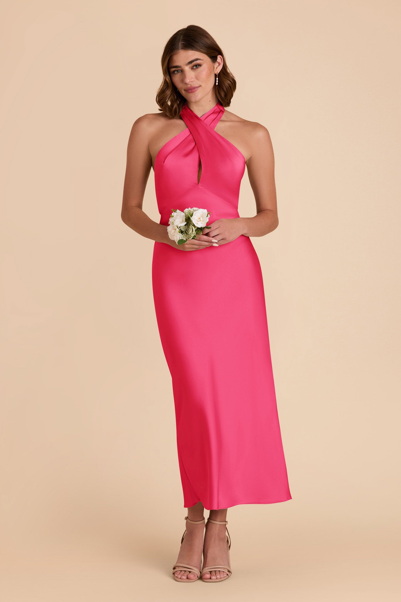 Fuchsia Halter Satin Dress for Weddings | Monique Matte