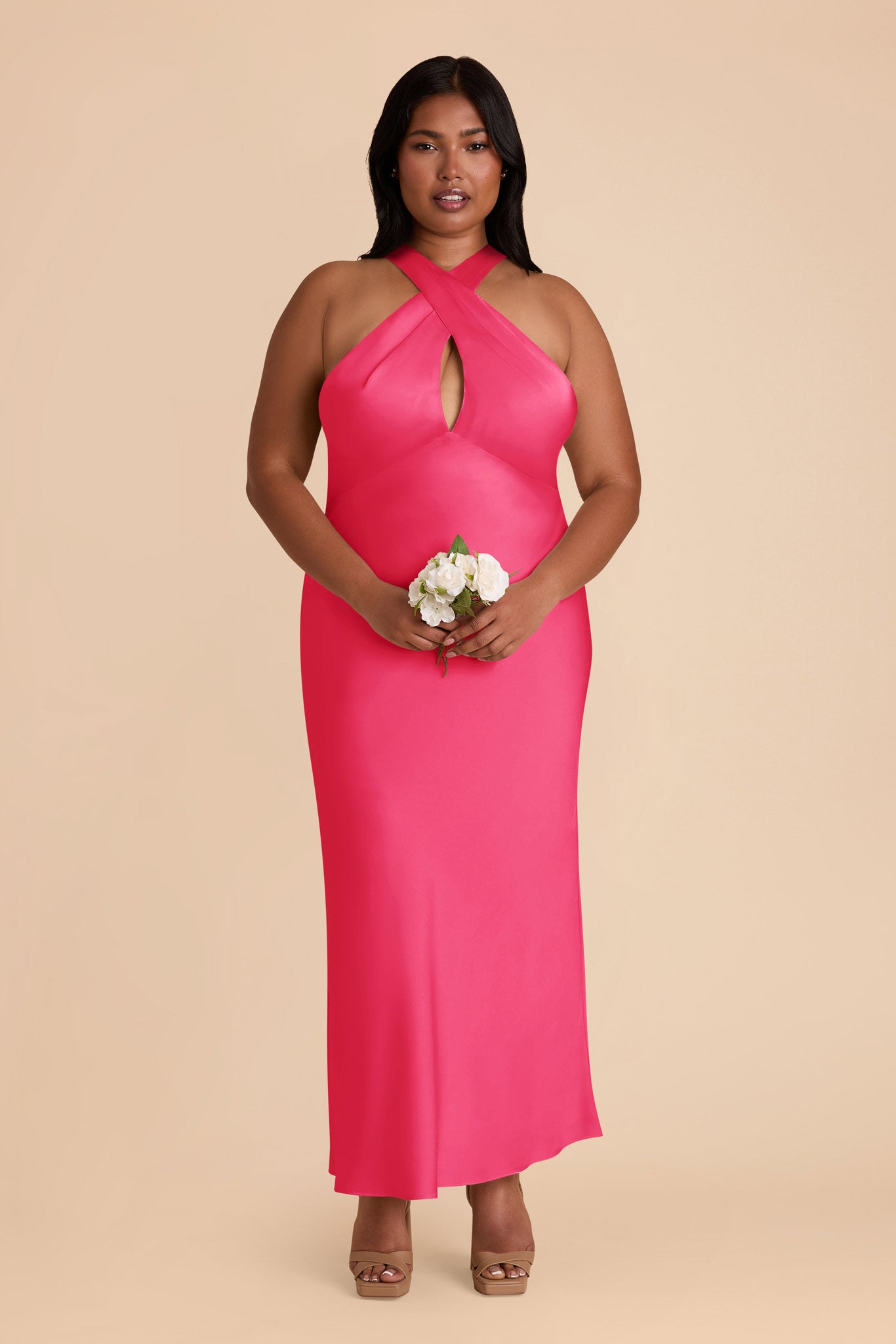Fuchsia Halter Satin Dress for Weddings | Monique Matte