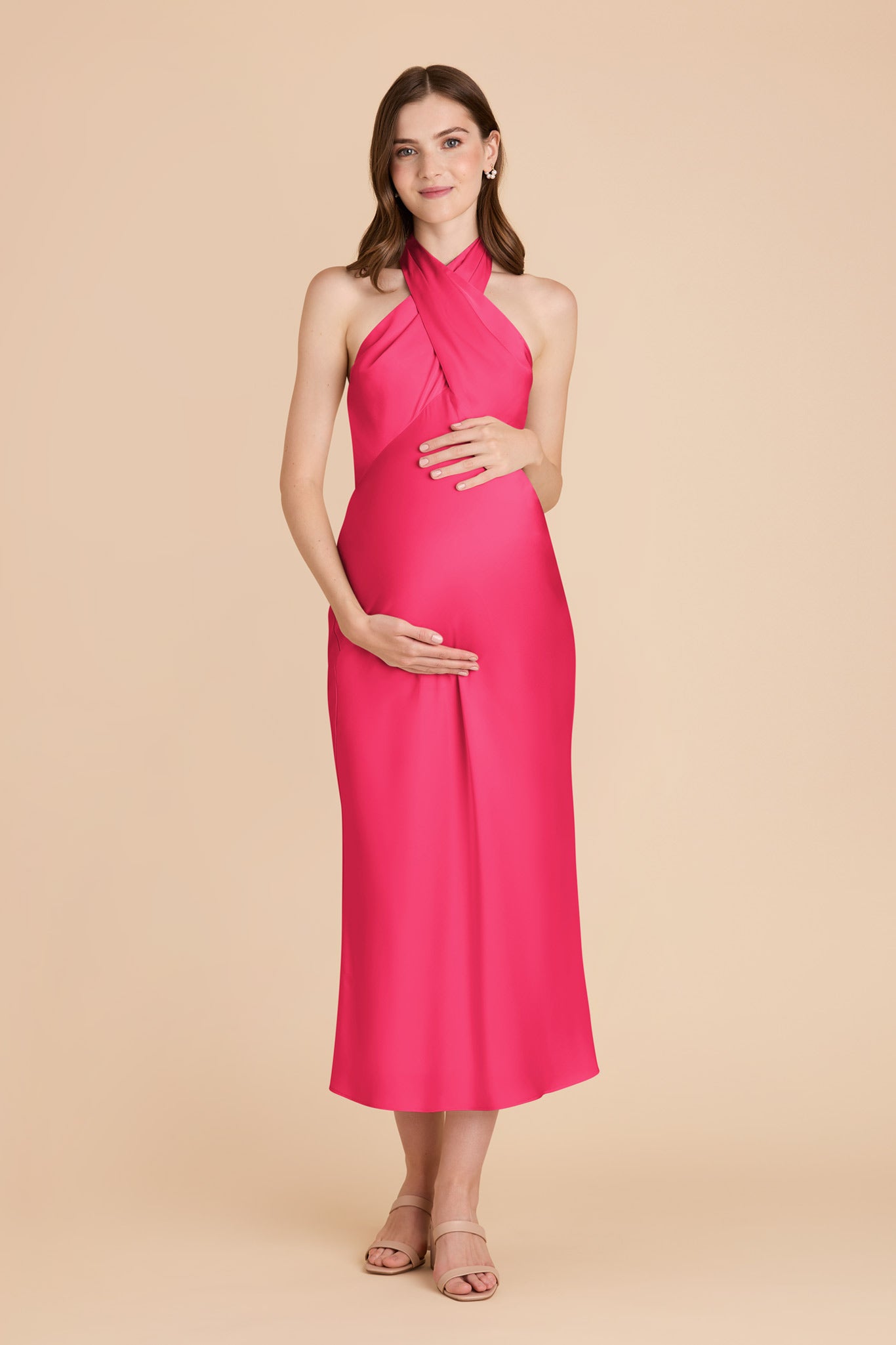 Fuchsia Halter Satin Dress for Weddings | Monique Matte
