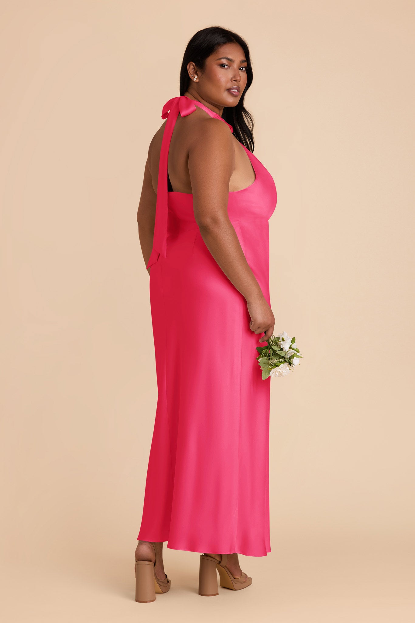 Fuchsia Halter Satin Dress for Weddings | Monique Matte