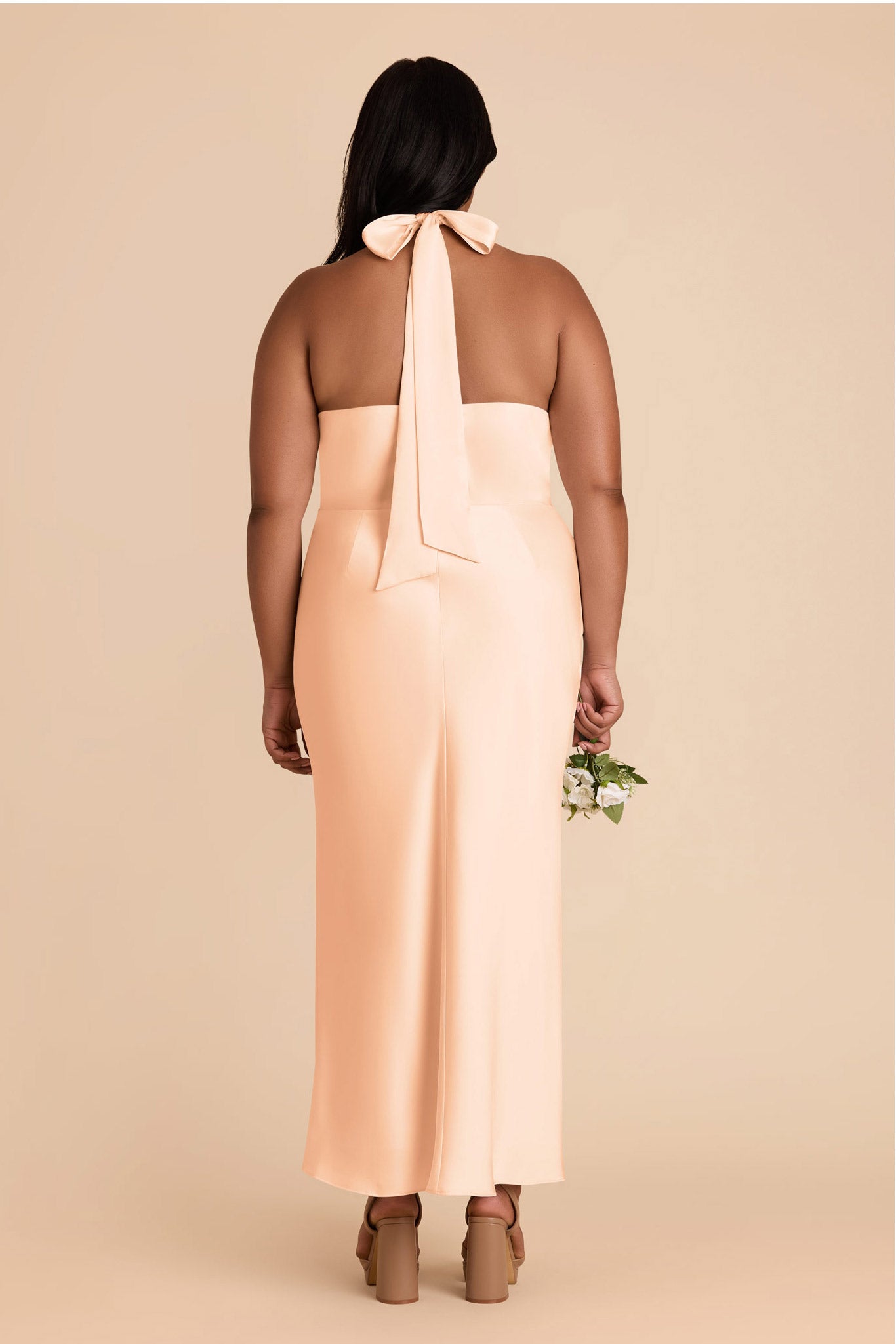 Peach Cream Matte Satin Halter Dress for Weddings | Monique