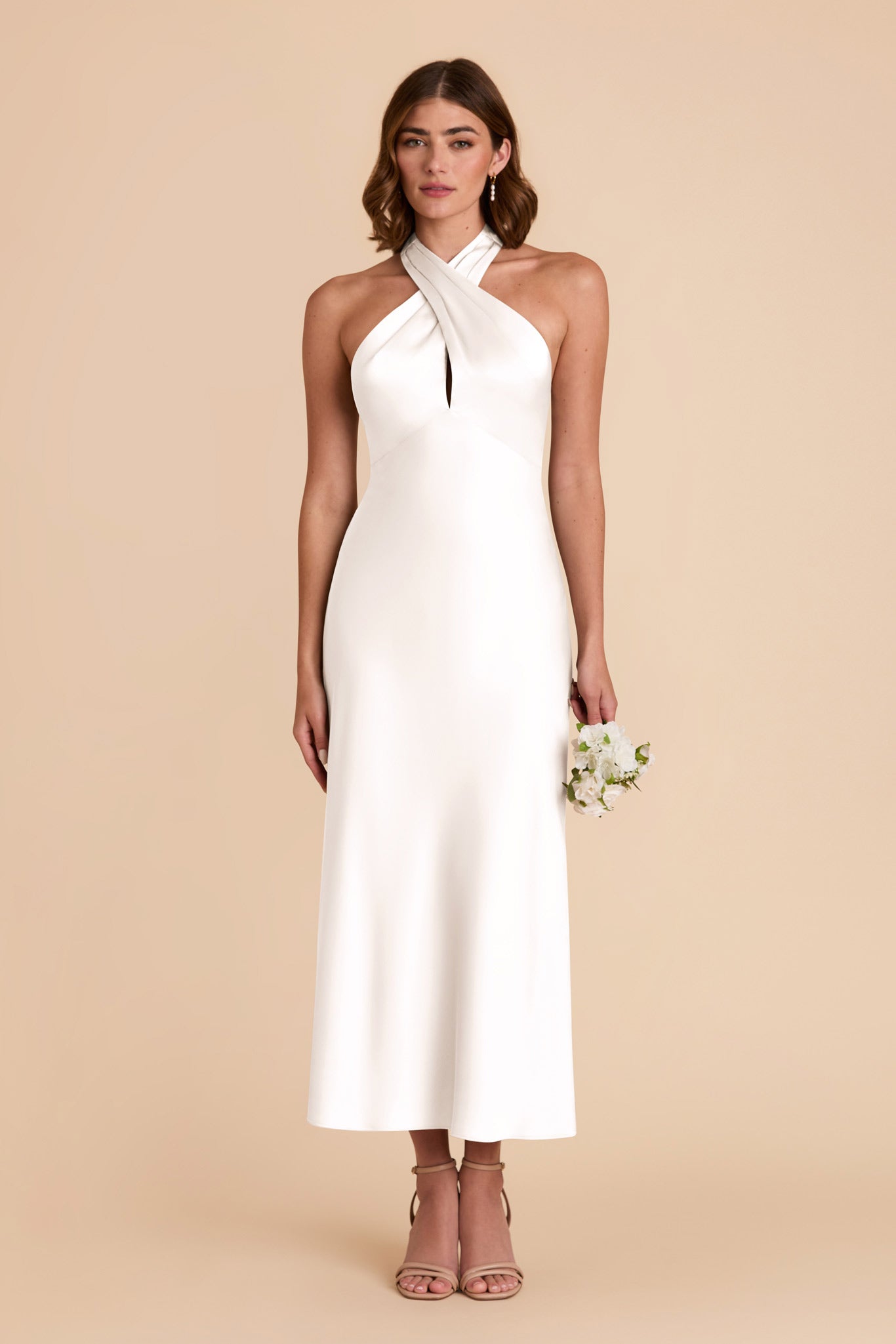 White Matte Satin Halter Dress for Special Occasions | Monique
