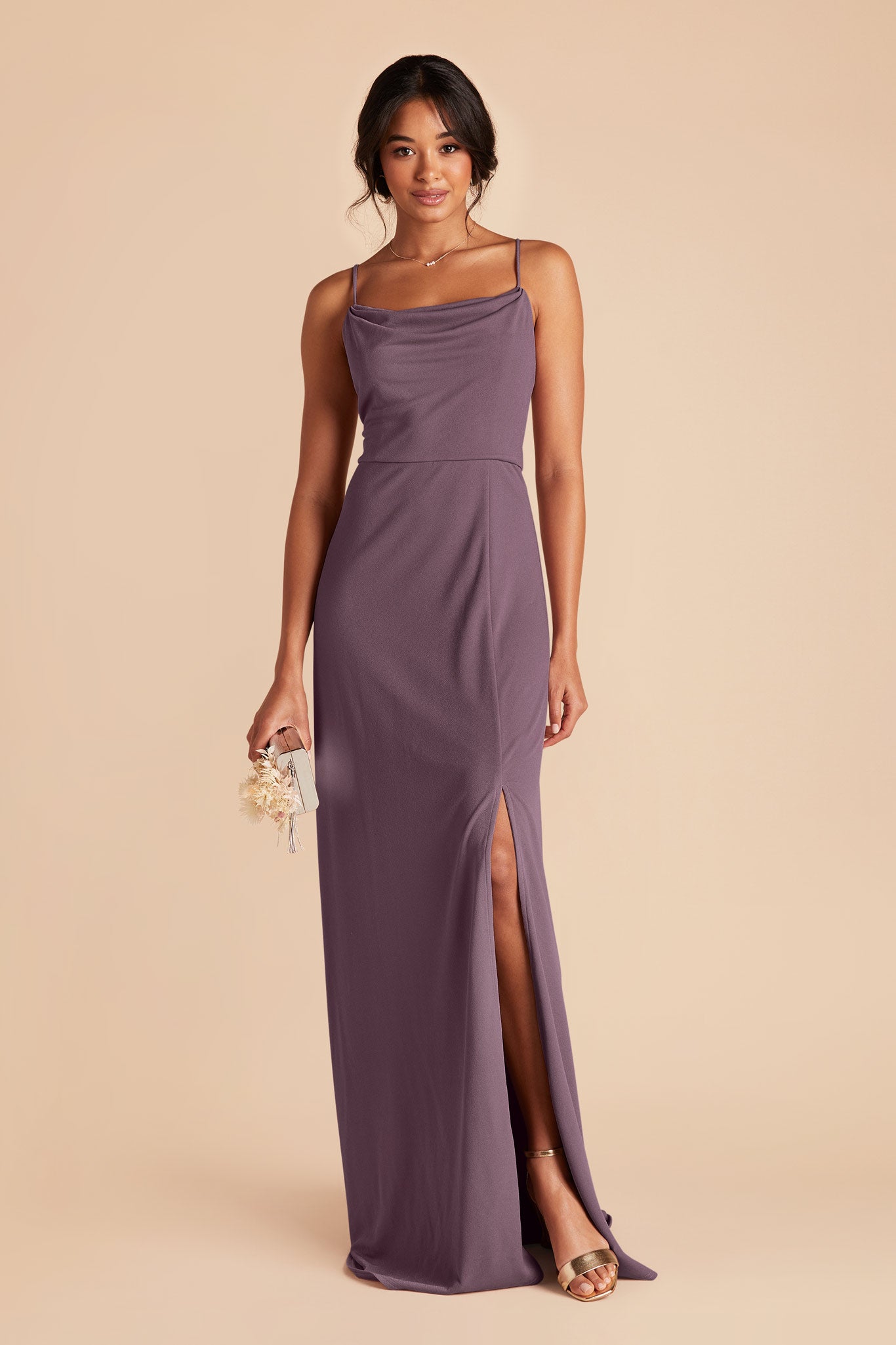 Plum Cowl Neck Bridesmaid Dress with Slit | Ash Crepe