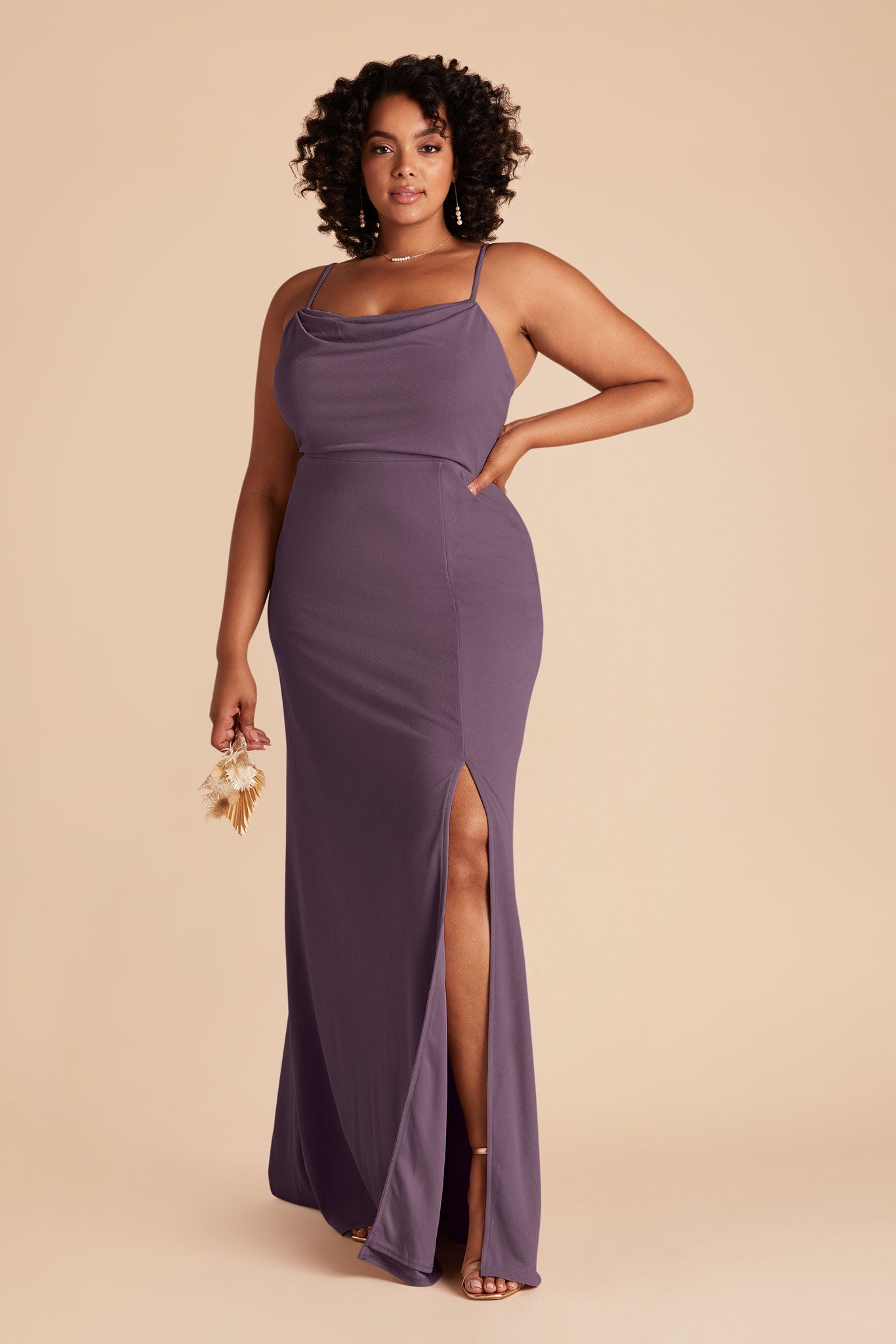 Plum Cowl Neck Bridesmaid Dress with Slit | Ash Crepe