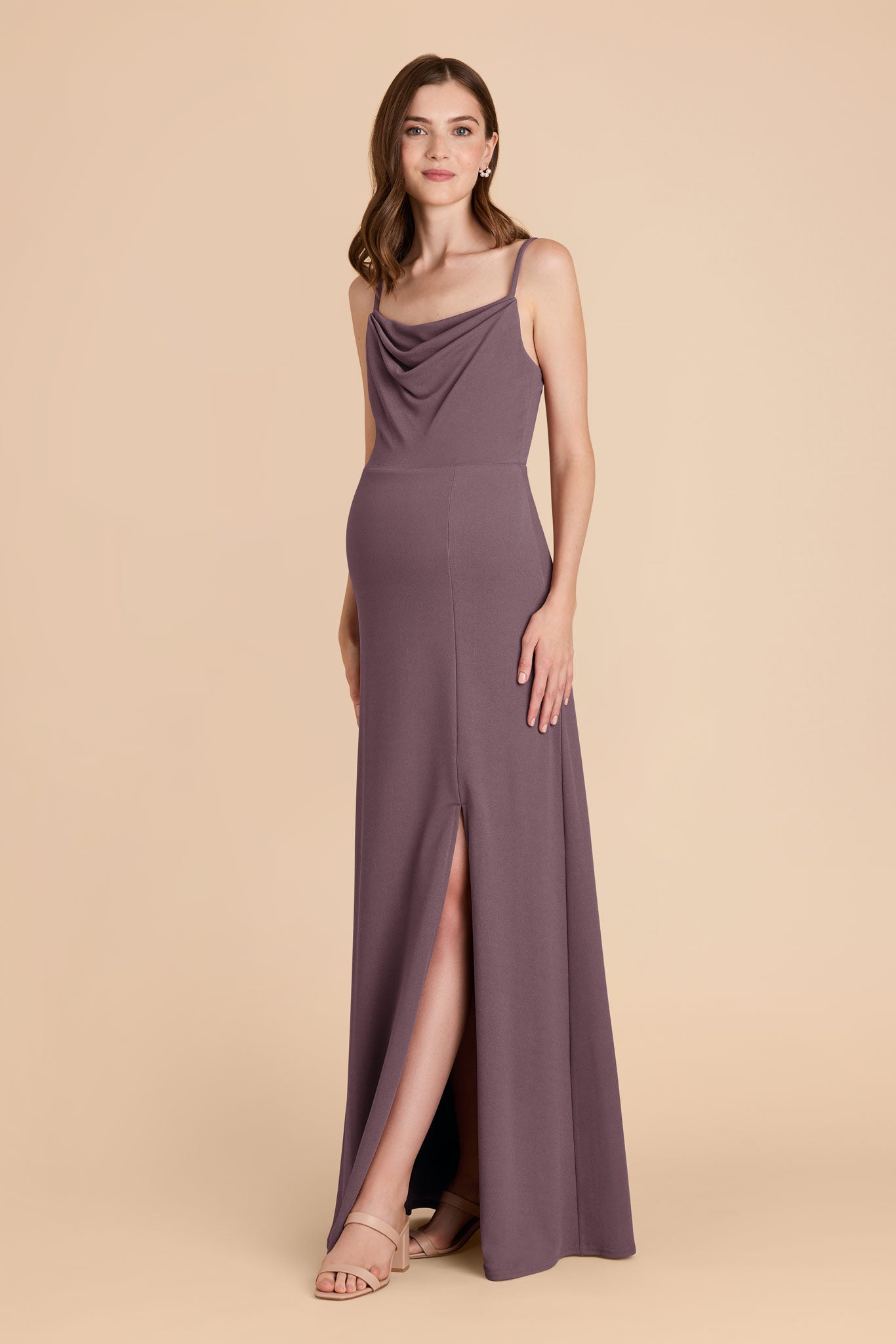 Plum Cowl Neck Bridesmaid Dress with Slit | Ash Crepe