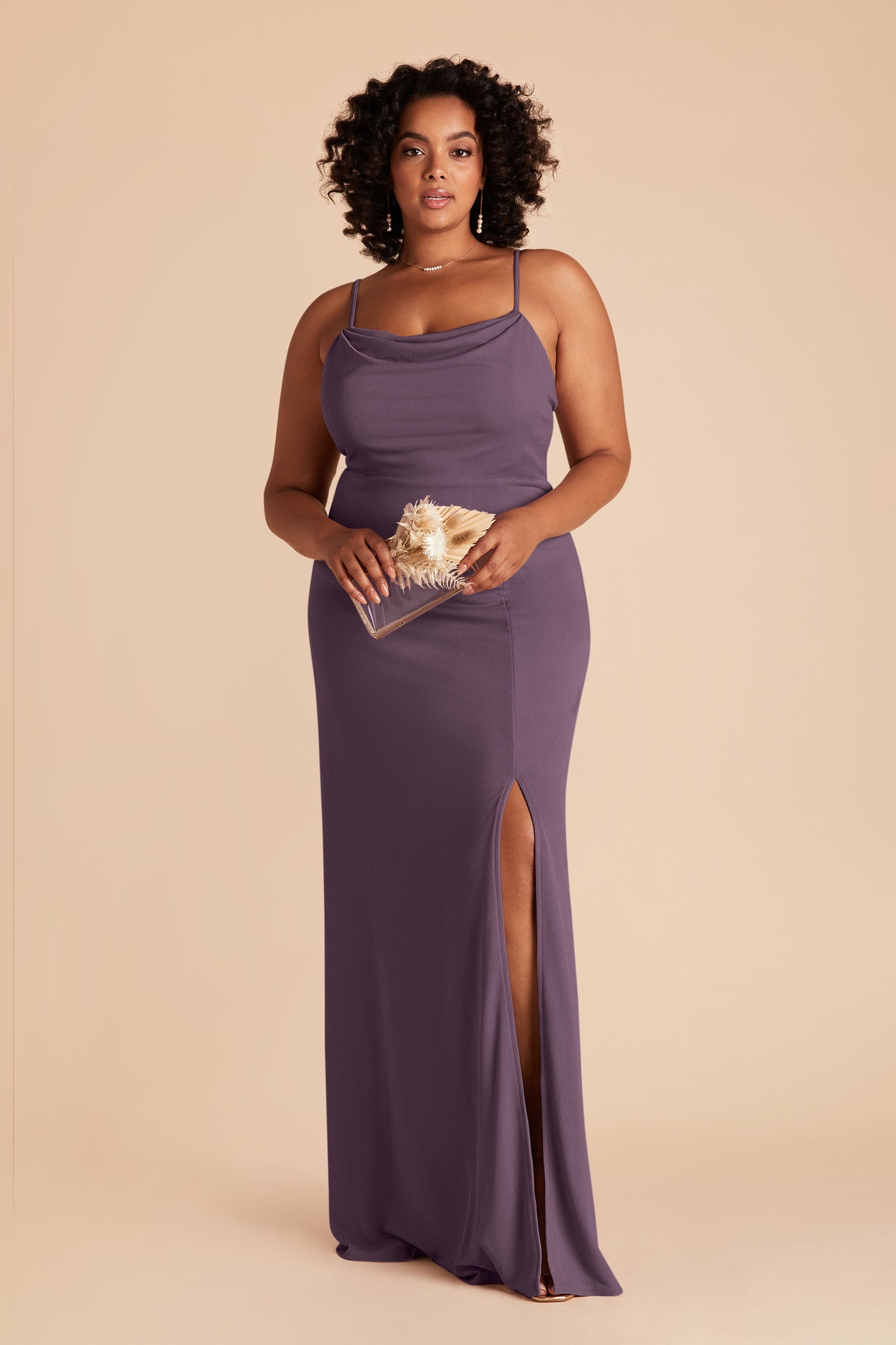Plum Cowl Neck Bridesmaid Dress with Slit | Ash Crepe