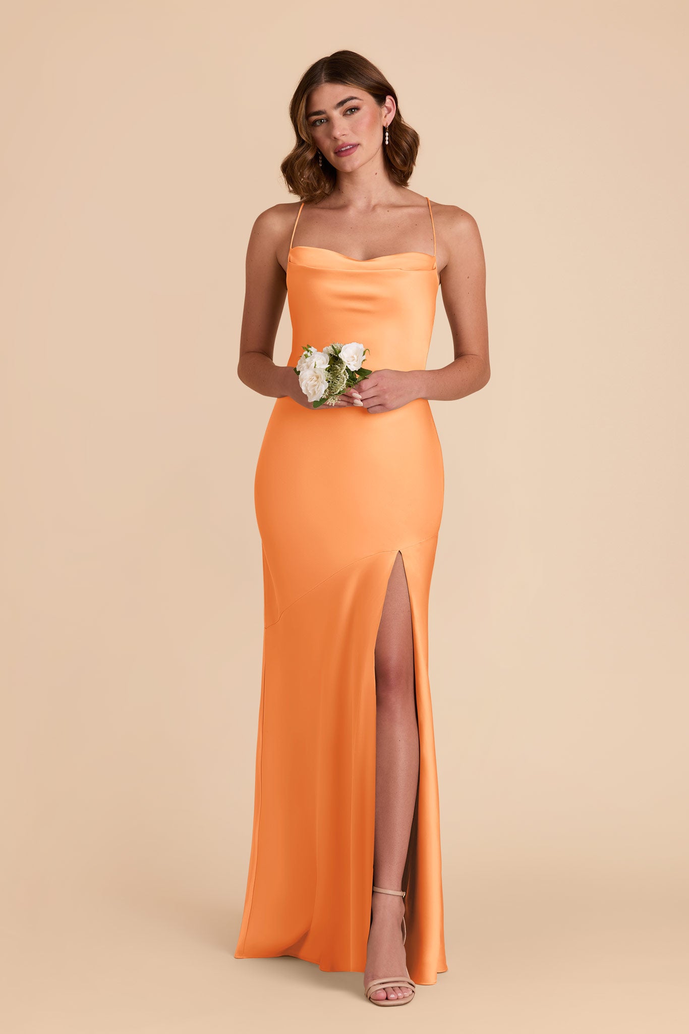 Matte Satin Slip Dress with Cowl Neck | Olivia Apricot