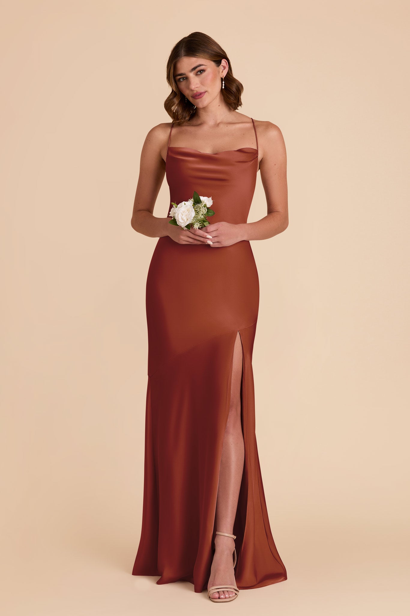 Matte Satin Slip Dress with Cowl Neck | Olivia - Auburn