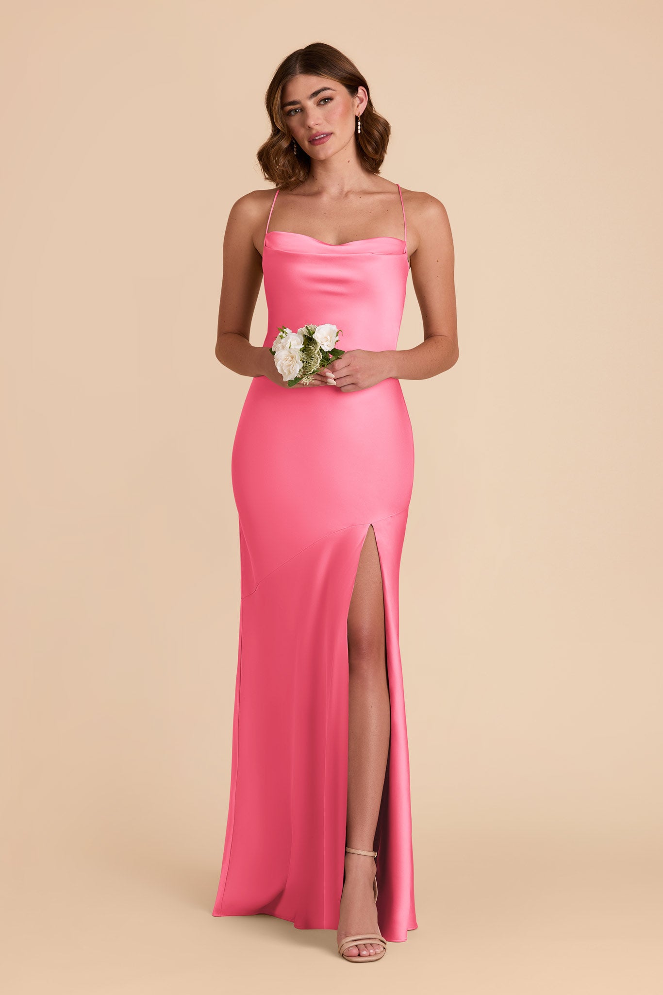 Matte Satin Slip Dress with Cowl Neck | Olivia Bon Bon Pink
