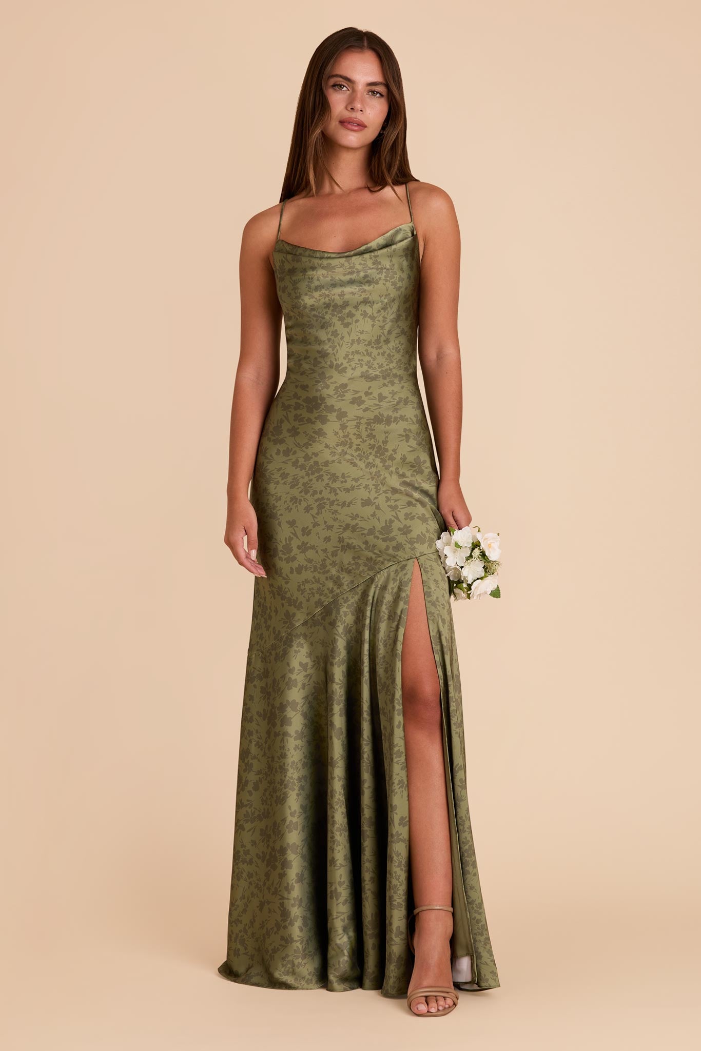 Matte Satin Slip Dress with Cowl Neck | Olivia Floral