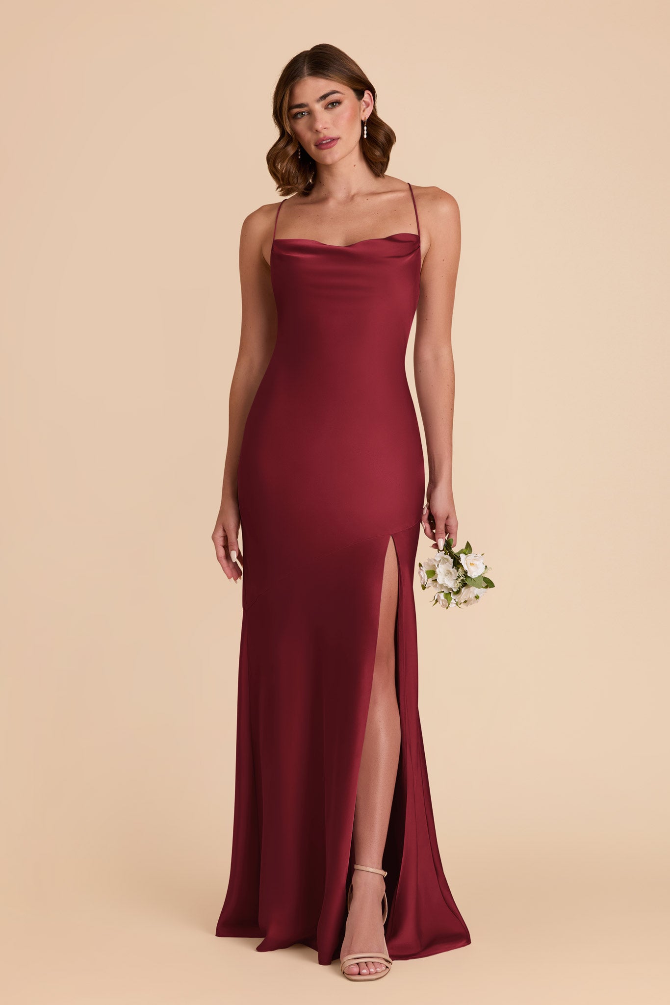 Matte Satin Cowl Neck Dress | Olivia Burgundy
