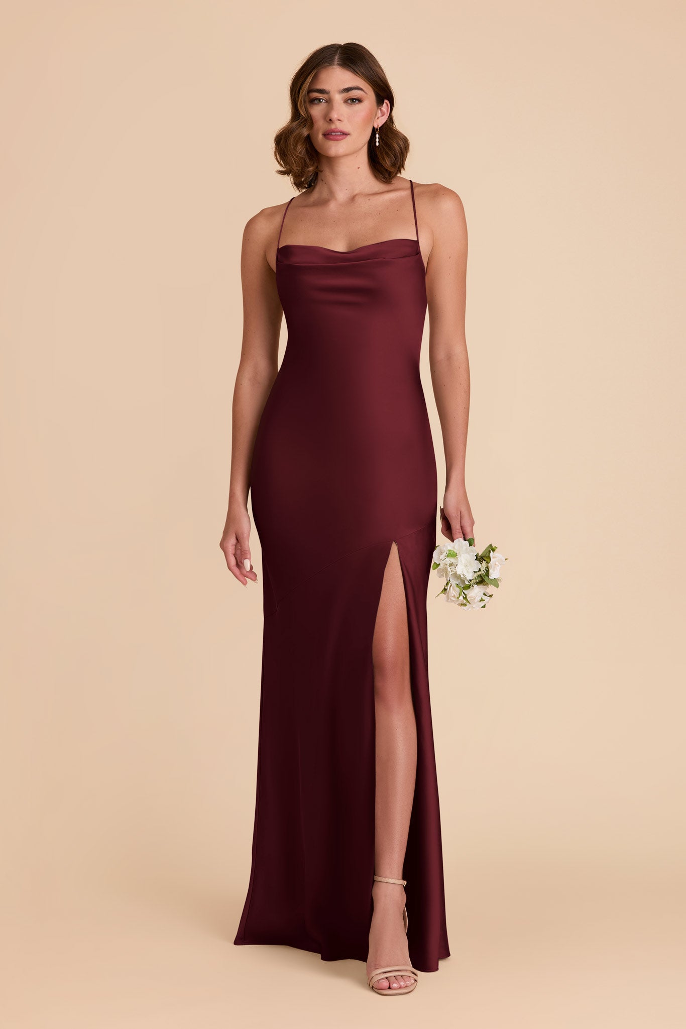 Matte Satin Slip Dress with Cowl Neck | Olivia - Cabernet