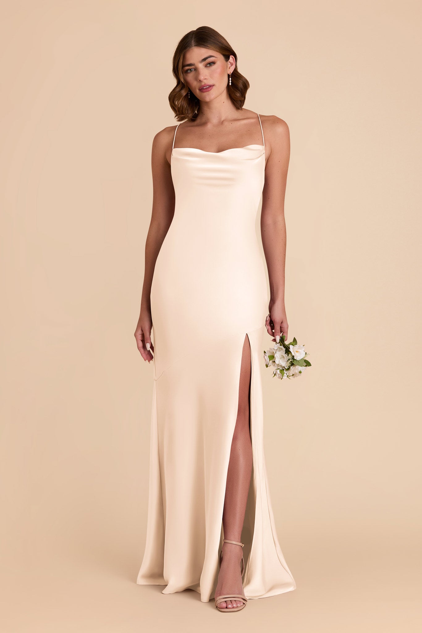Matte Satin Slip Dress with Cowl Neck | Olivia Champagne