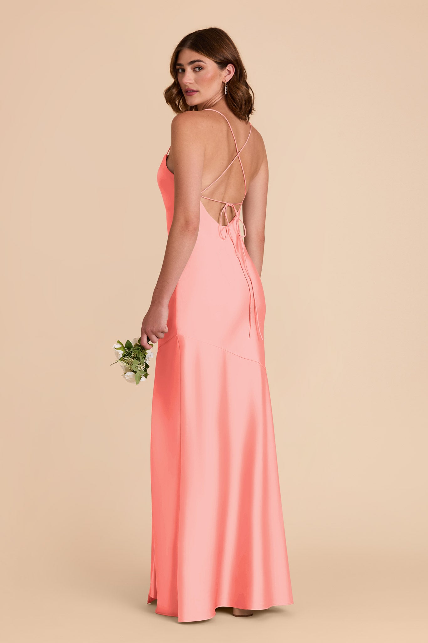 Matte Satin Slip Dress with Cowl Neck | Olivia - Coral Pink