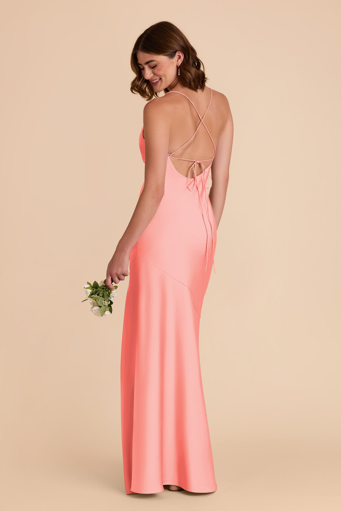 Matte Satin Slip Dress with Cowl Neck | Olivia - Coral Pink