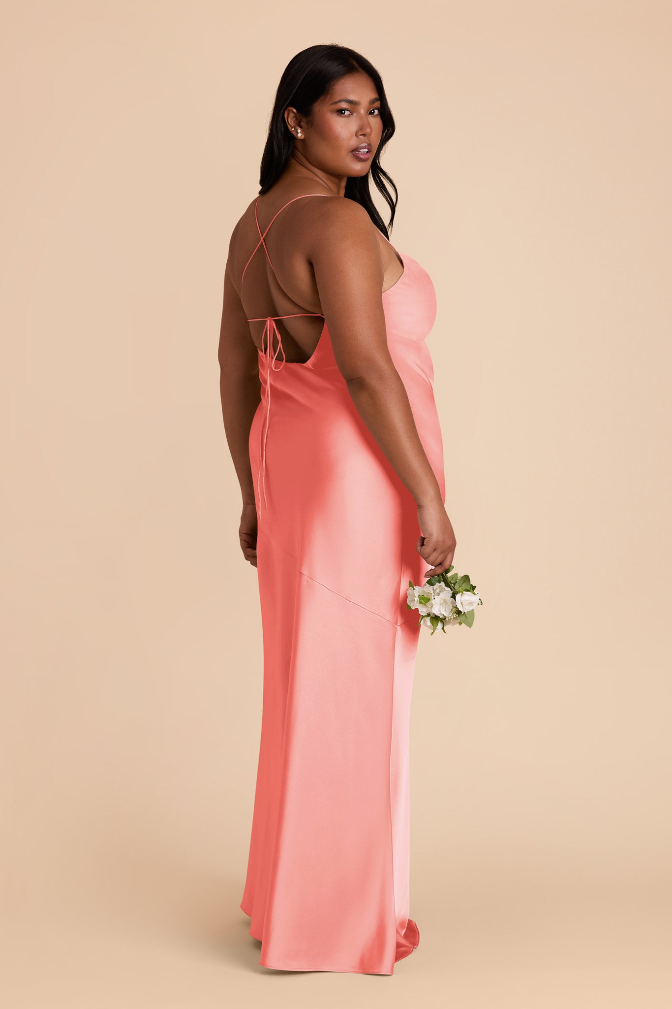 Matte Satin Slip Dress with Cowl Neck | Olivia - Coral Pink
