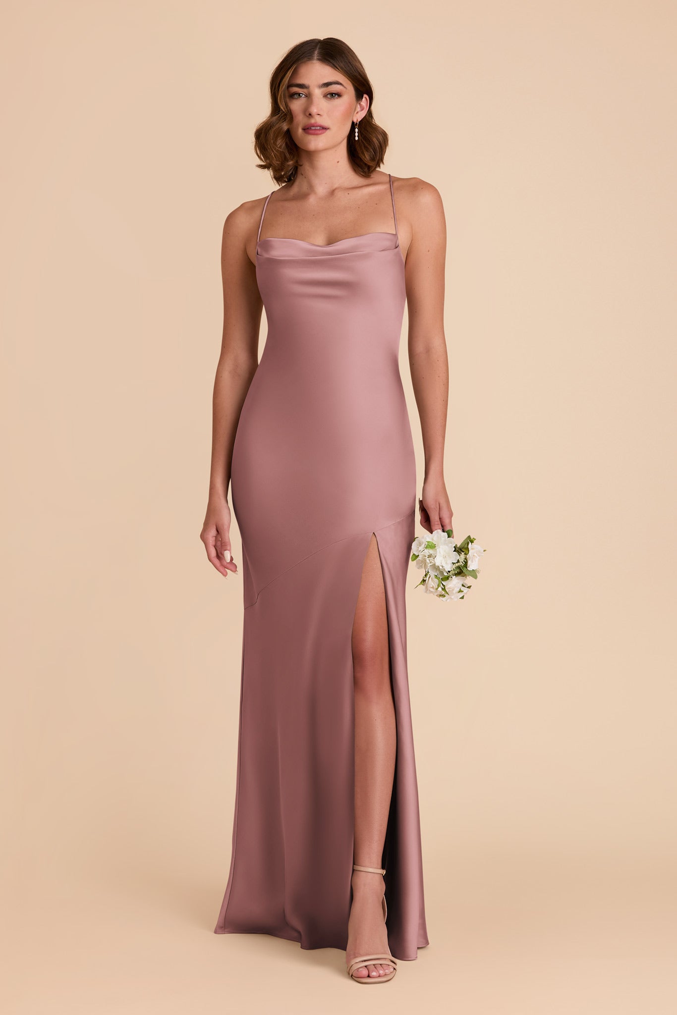 Matte Satin Slip Dress with Cowl Neck | Olivia - Dark Mauve