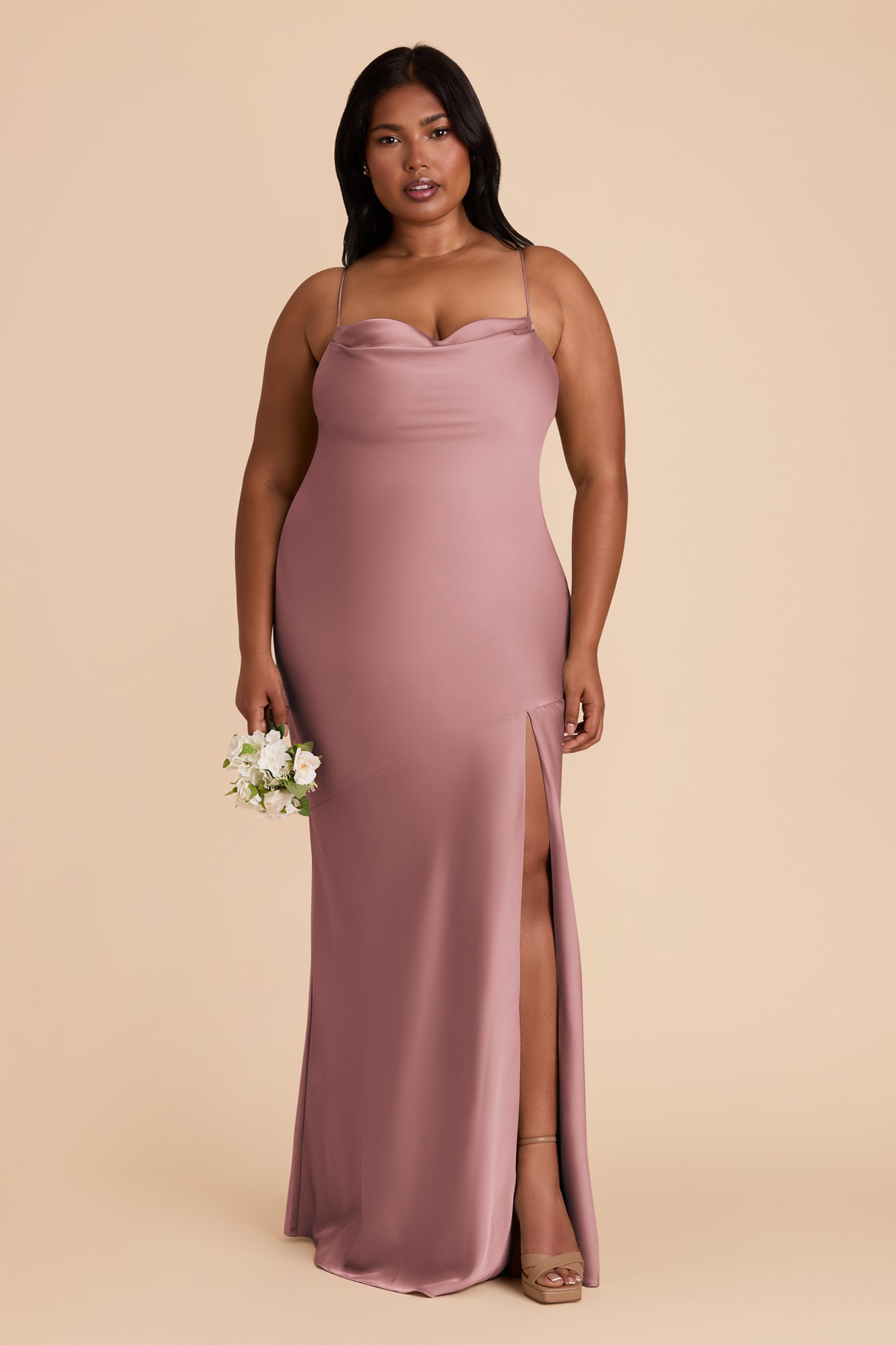 Matte Satin Slip Dress with Cowl Neck | Olivia - Dark Mauve