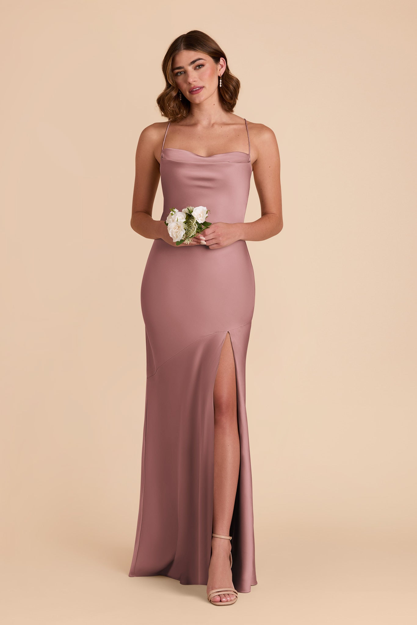 Matte Satin Slip Dress with Cowl Neck | Olivia - Dark Mauve