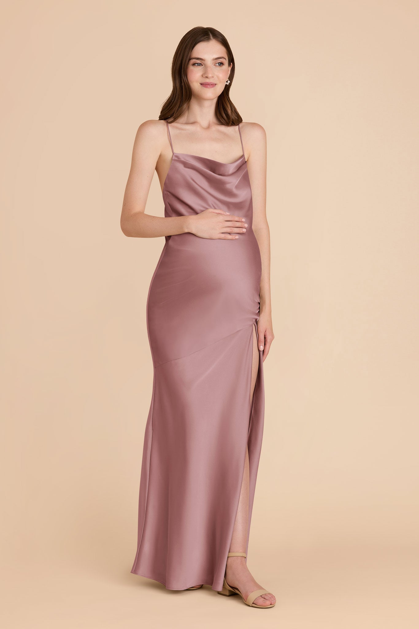 Matte Satin Slip Dress with Cowl Neck | Olivia - Dark Mauve
