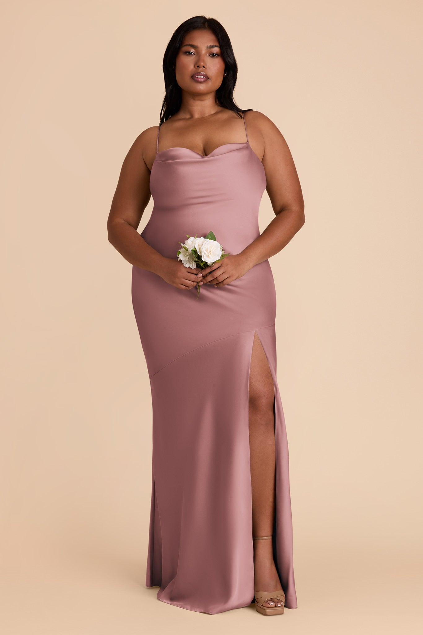 Matte Satin Slip Dress with Cowl Neck | Olivia - Dark Mauve