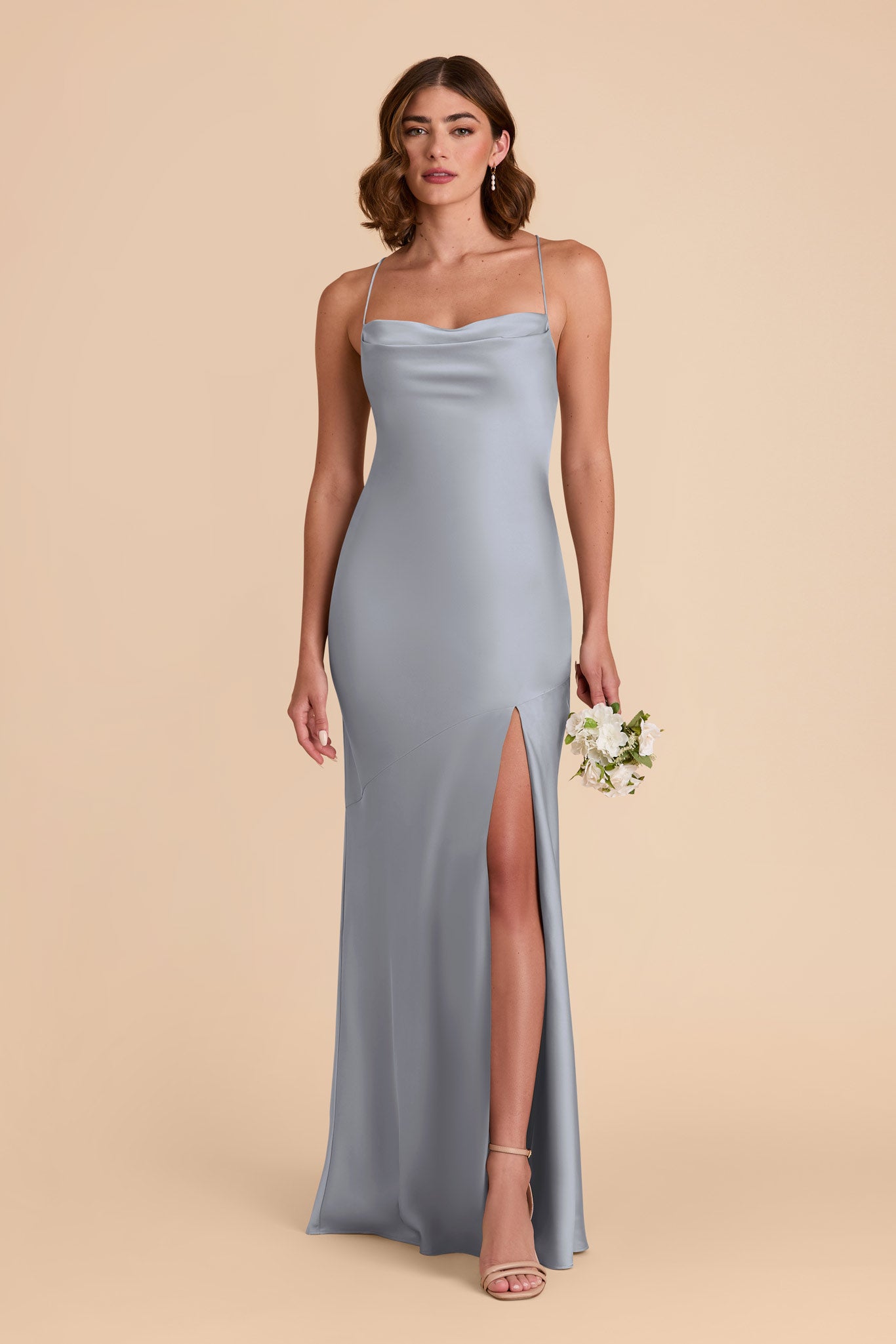 Matte Satin Cowl Neck Dress | Olivia in Dusty Blue