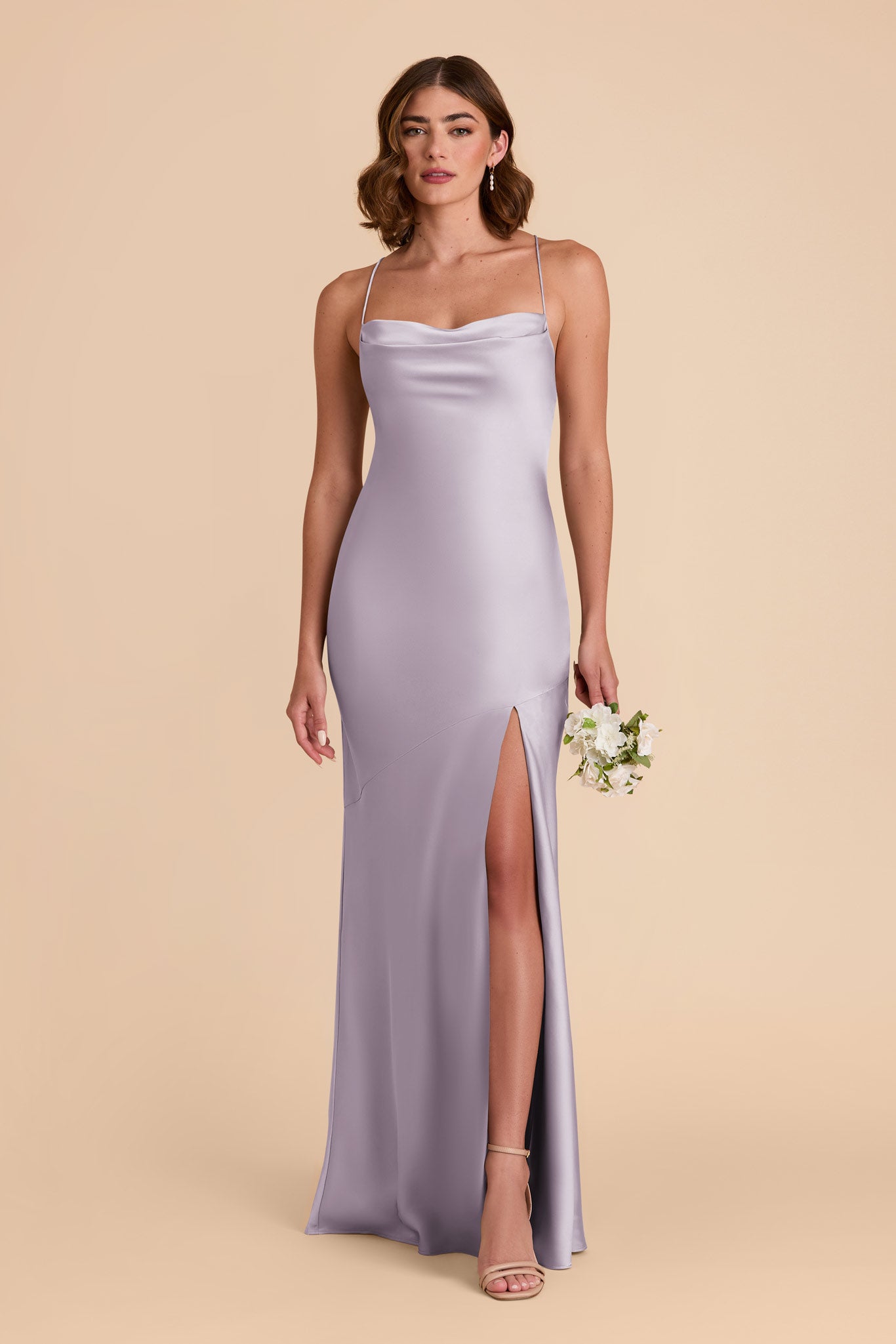Matte Satin Slip Dress with Cowl Neck | Olivia - Dusty Lilac