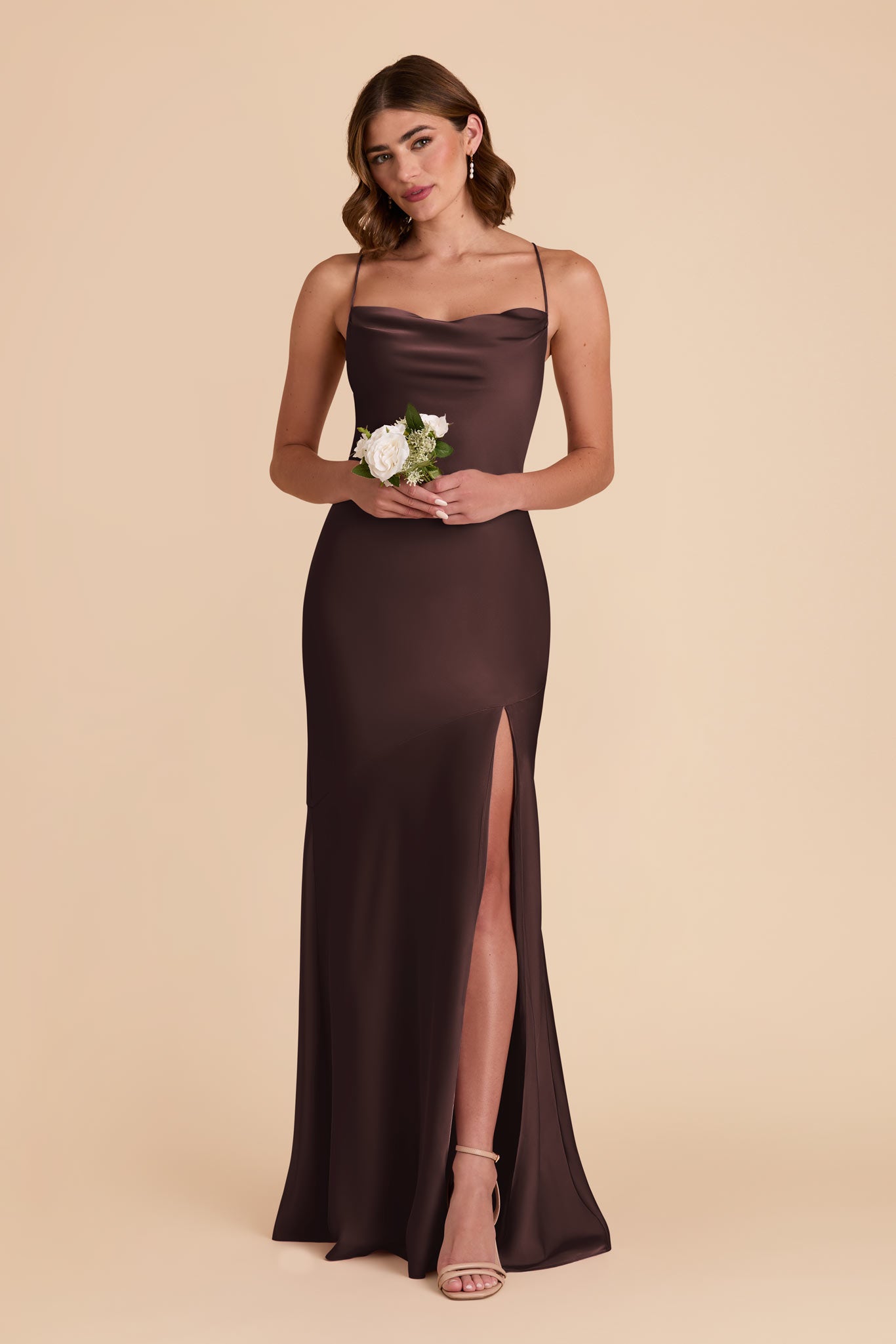 Matte Satin Slip Dress with Cowl Neck | Olivia - Espresso