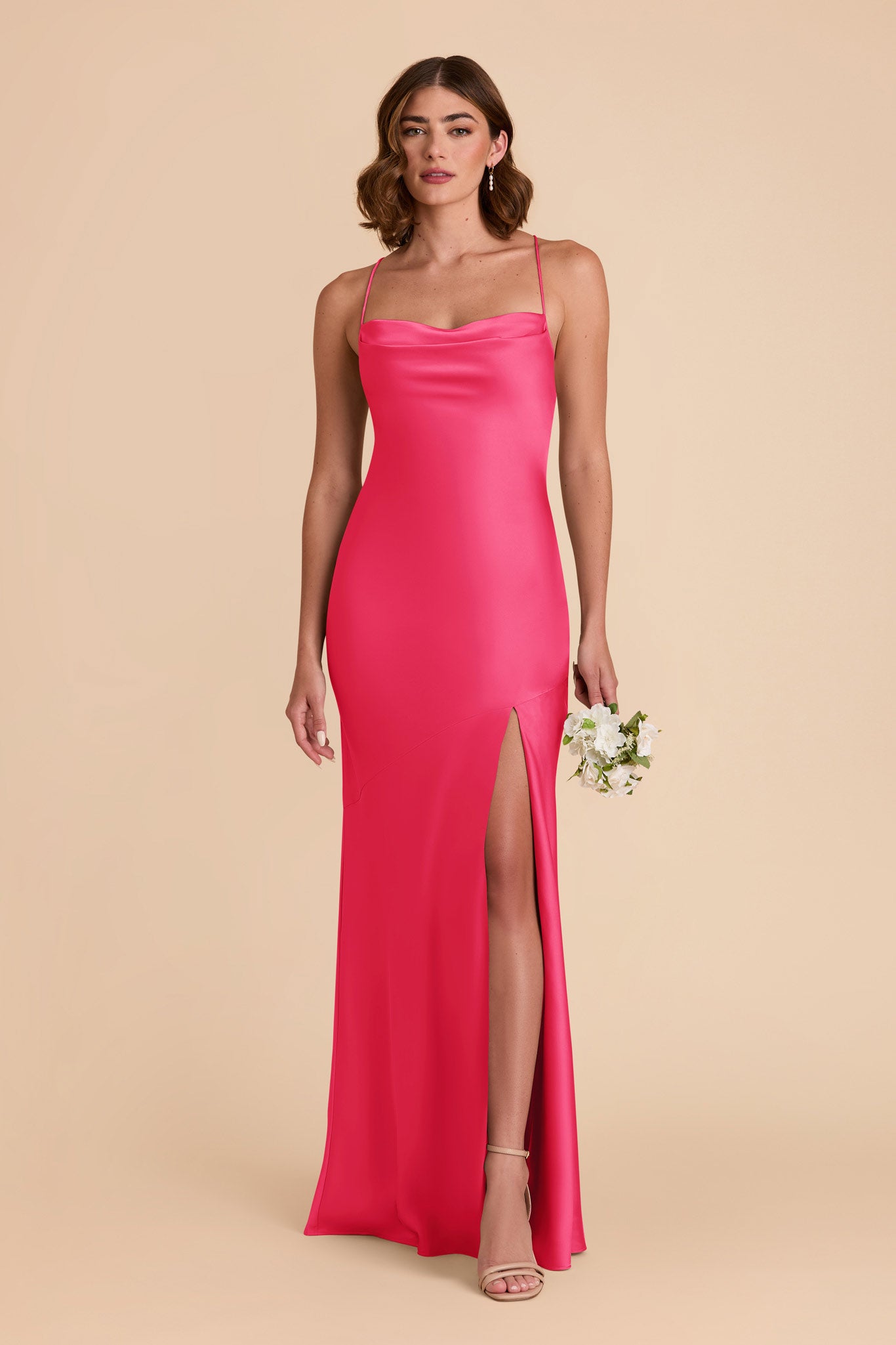 Matte Satin Slip Dress with Cowl Neck | Olivia Fuchsia