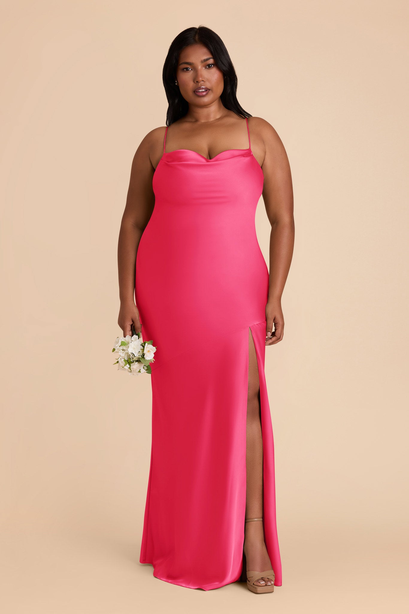 Matte Satin Slip Dress with Cowl Neck | Olivia Fuchsia