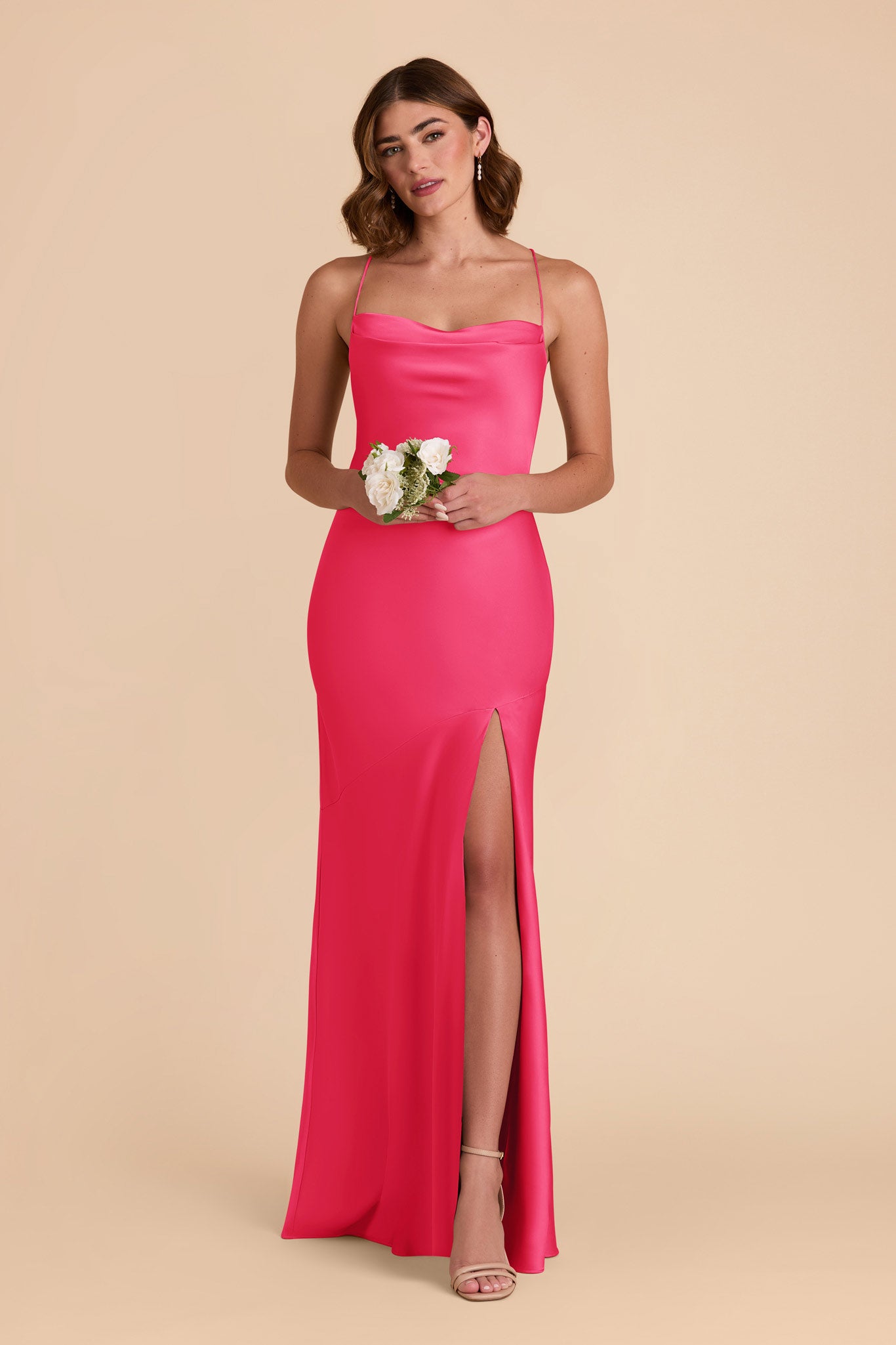 Matte Satin Slip Dress with Cowl Neck | Olivia Fuchsia