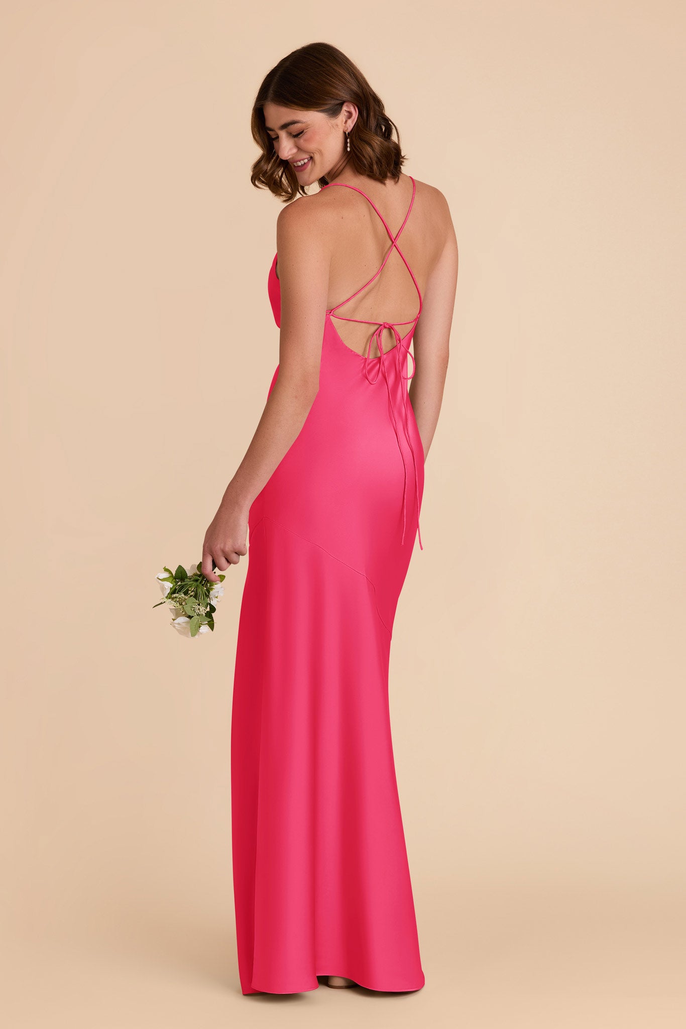 Matte Satin Slip Dress with Cowl Neck | Olivia Fuchsia