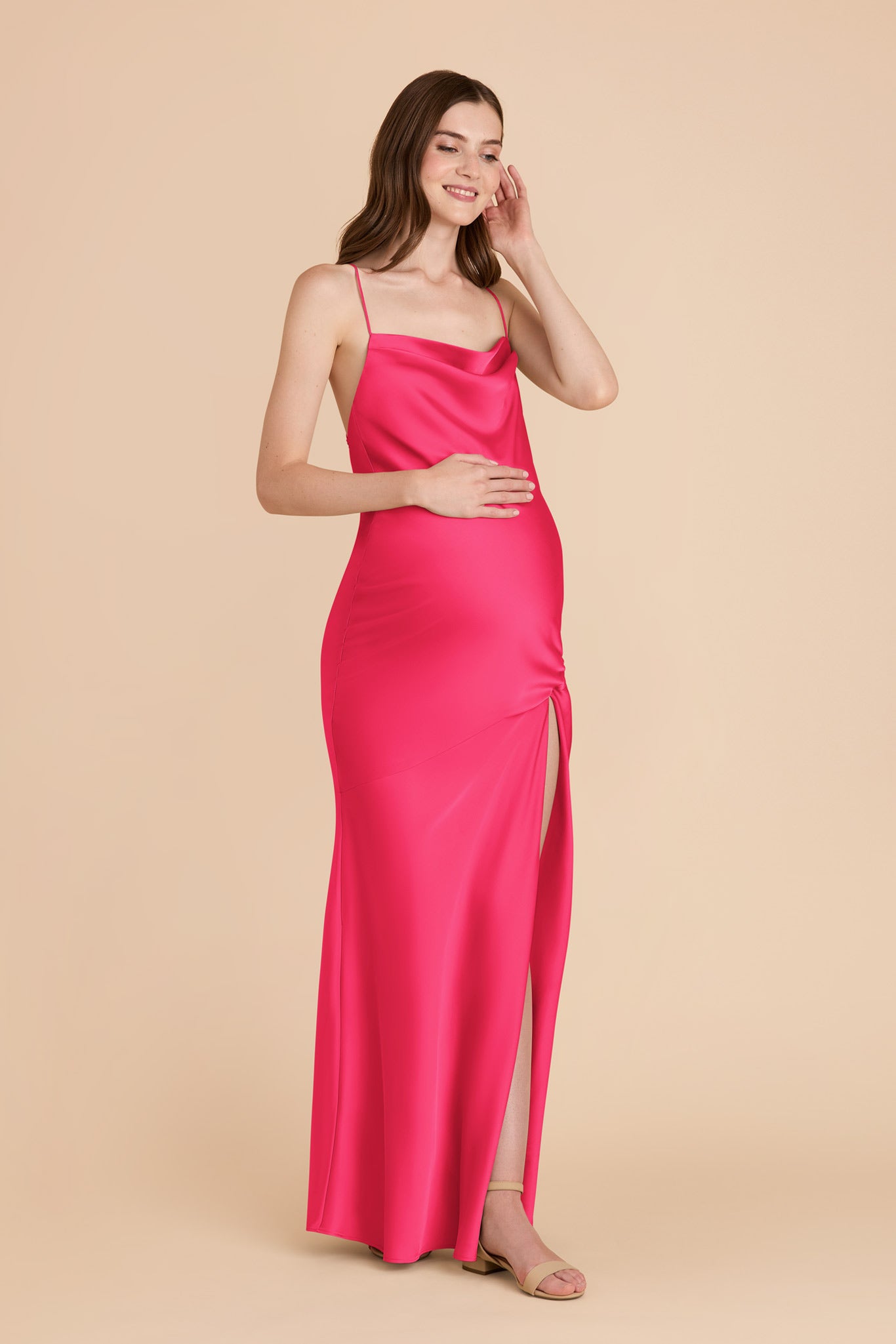 Matte Satin Slip Dress with Cowl Neck | Olivia Fuchsia