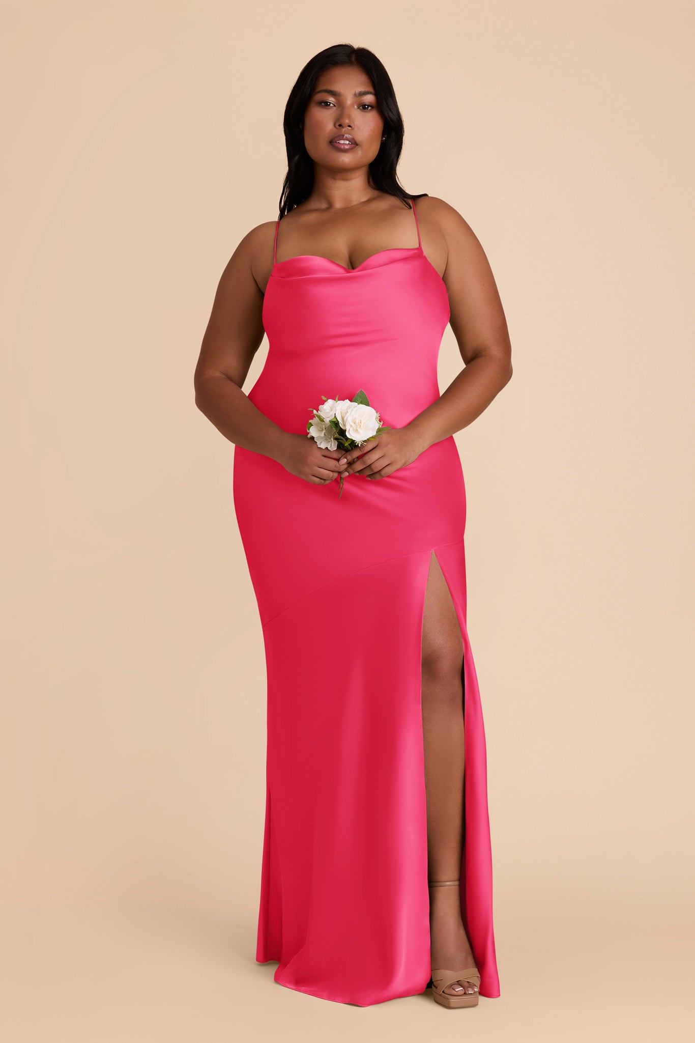 Matte Satin Slip Dress with Cowl Neck | Olivia Fuchsia