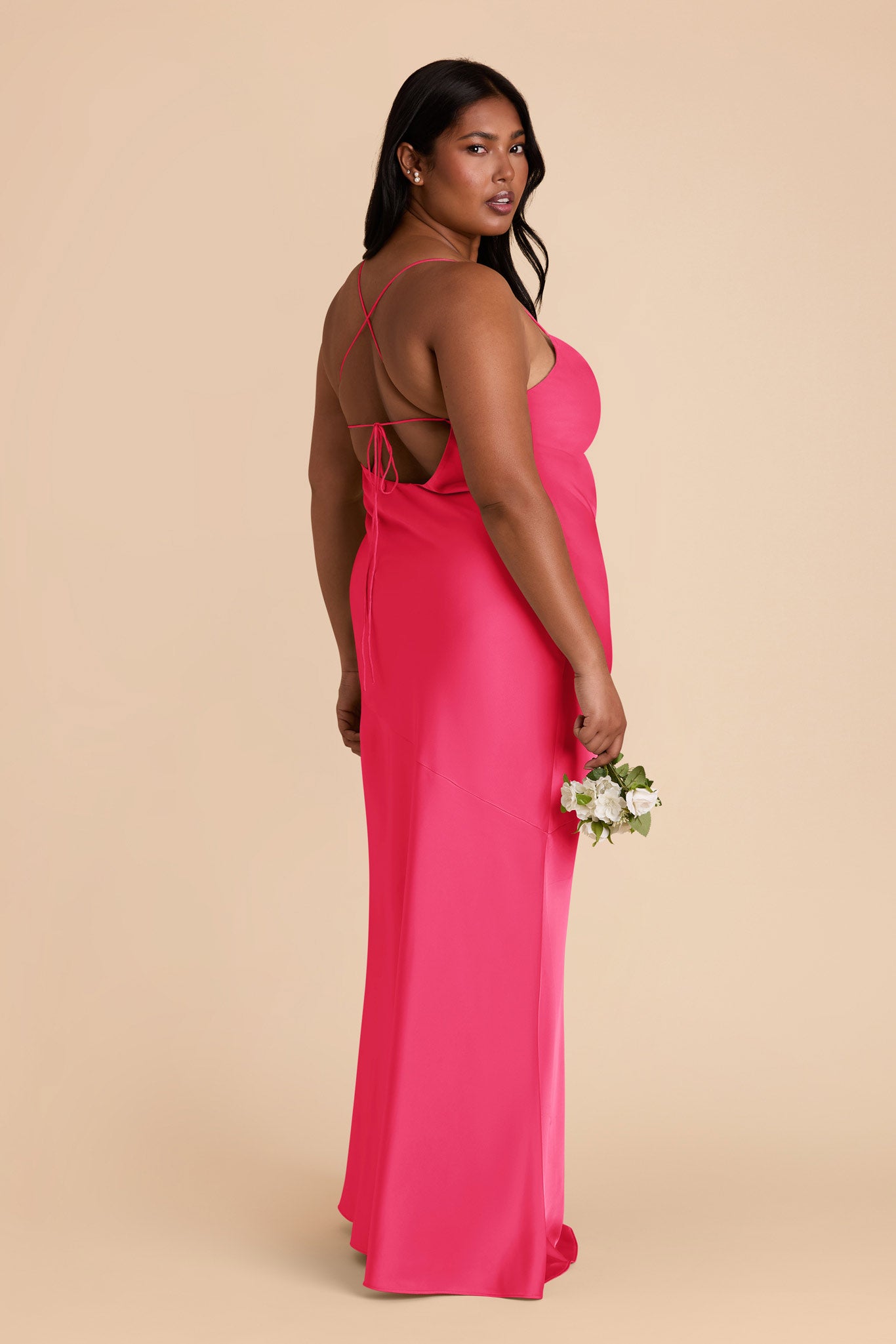 Matte Satin Slip Dress with Cowl Neck | Olivia Fuchsia