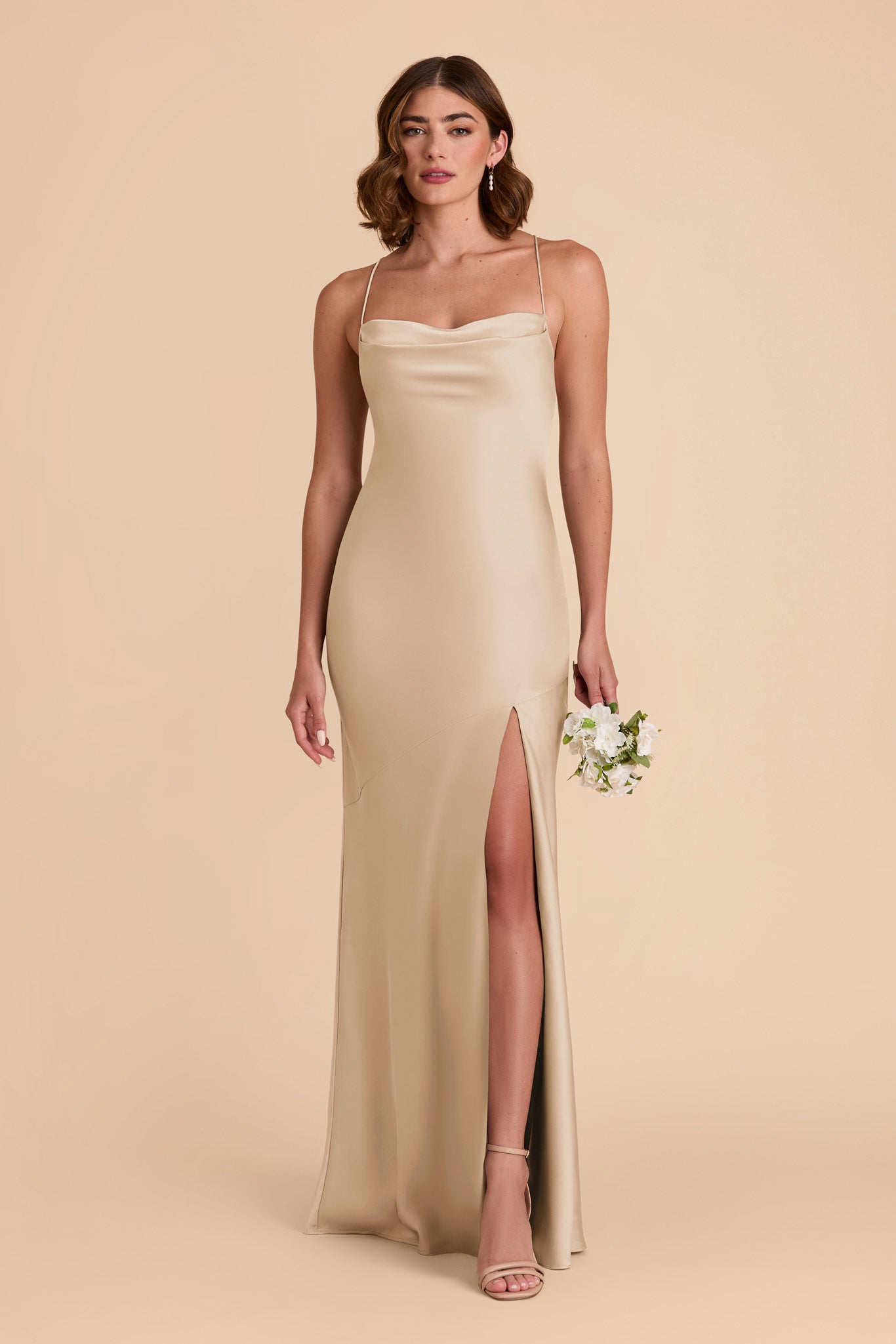 Matte Satin Cowl Neck Dress in Gold | Olivia