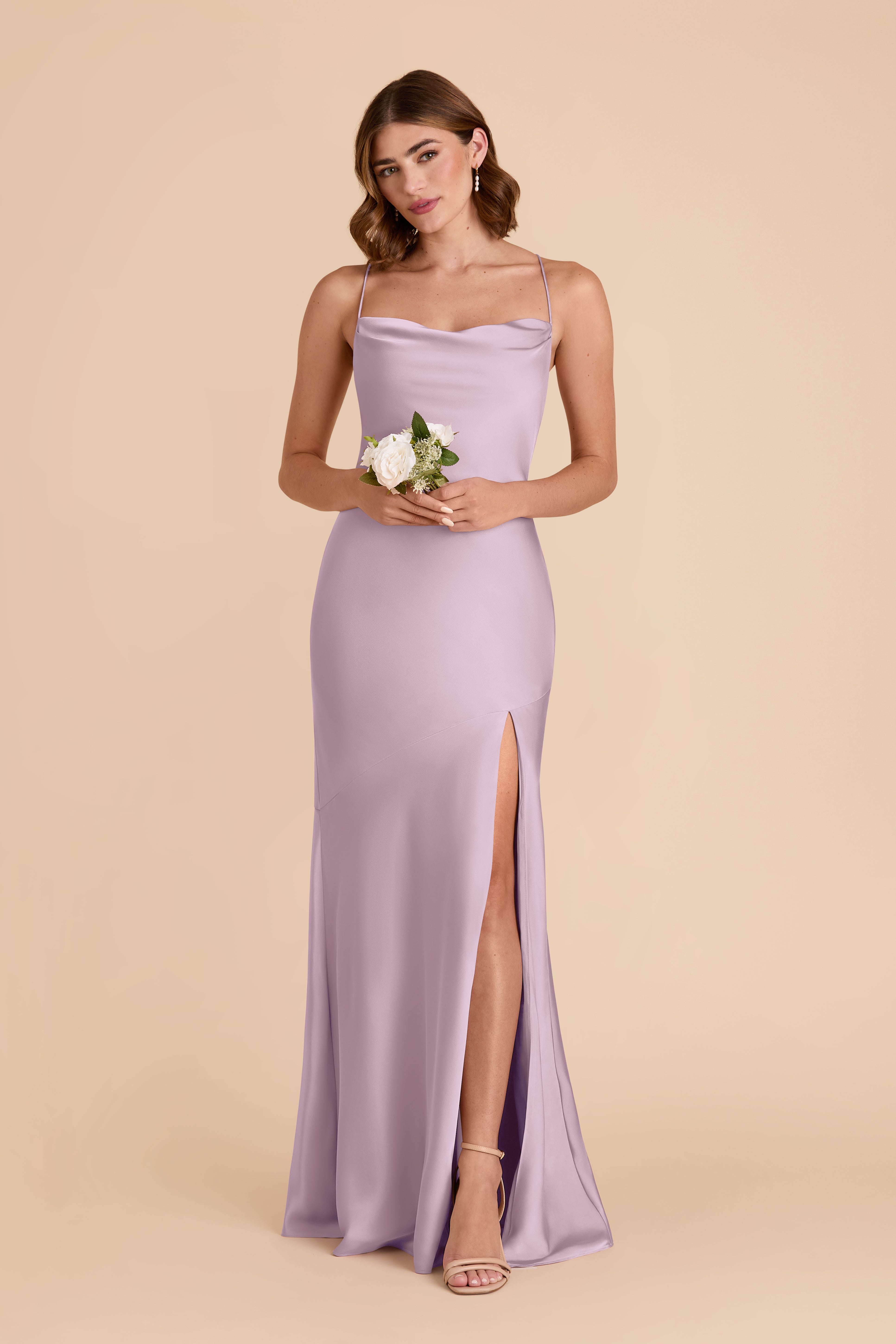 Matte Satin Slip Dress with Cowl Neck | Olivia Lavender